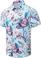 Vista 43 de SheLucki - Camisa hawaiana para hombre, unisex, de manga corta, con botones, para la playa y el verano, ropa casual estampada con sombra de palmas