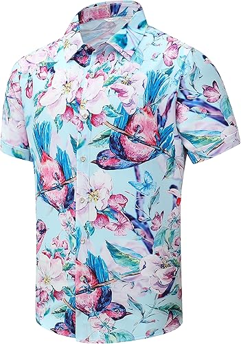 Miniatura 43 de SheLucki - Camisa hawaiana para hombre, unisex, de manga corta, con botones, para la playa y el verano, ropa casual estampada con sombra de palmas