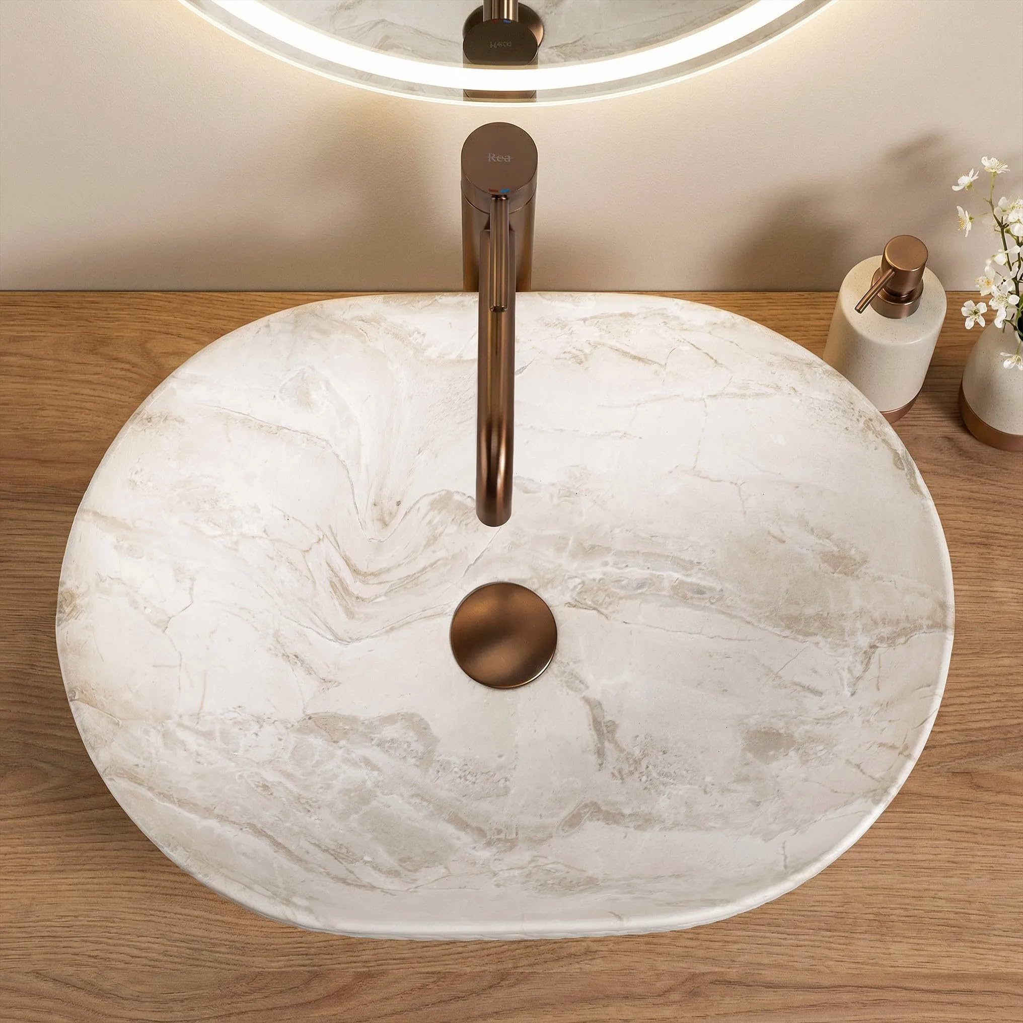 Rea - Lavabo sobre encimera Oktawia Kallisto - Cerámica Sanitaria - Piedra De Imitación - 50x35,5x15 cm