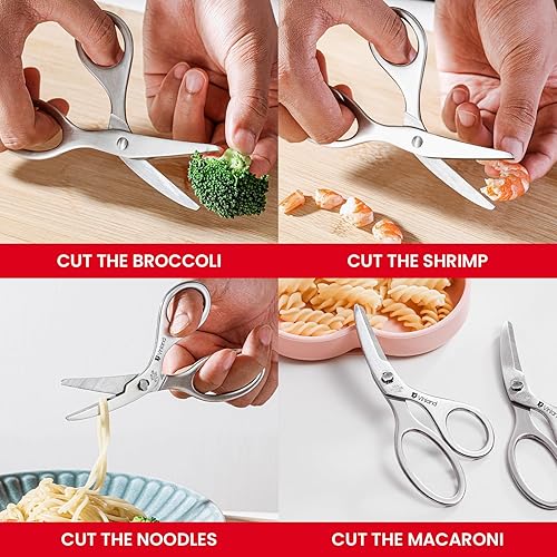 Miniatura 5 de Tijeras de comida para bebés de acero inoxidable, tijeras de comida para bebés con estuche de viaje, ideales para pizza, carnes, fideos, verduras y
