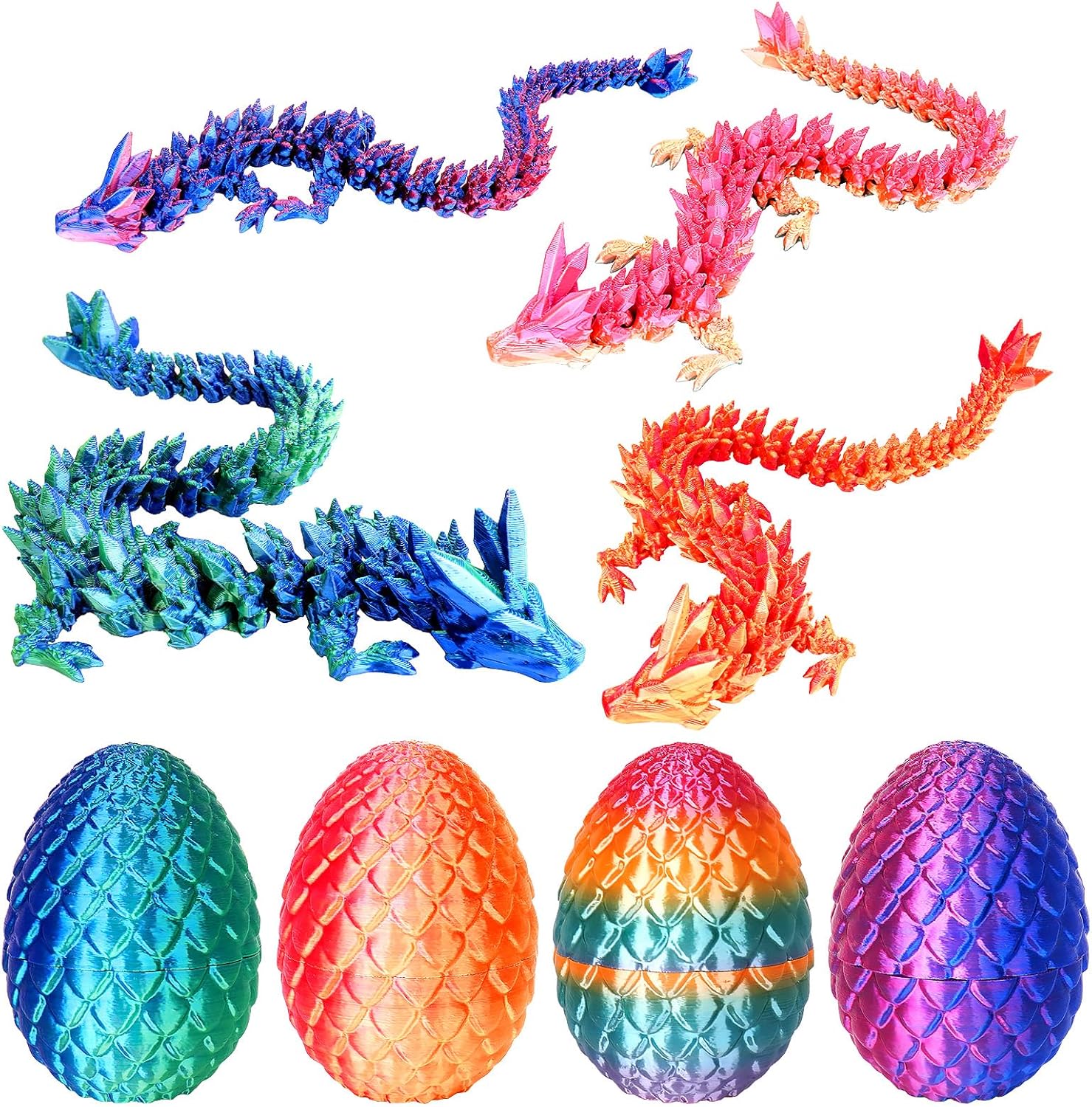 4PCS 3D Printed Dragon Eggs with Dragon Inside, Articulated Crystal Animals Fidget Toy Kid, Small 3D Printer Dinosaur Dino Eggs Toy for Kids Boy Girls (4 Pack-A)