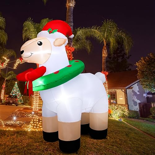 Vista 39 de Shappy Decoración inflable de Navidad de 4.9 pies con sombrero de Papá Noel, decoración inflable de Navidad con luz LED, decoración navideña