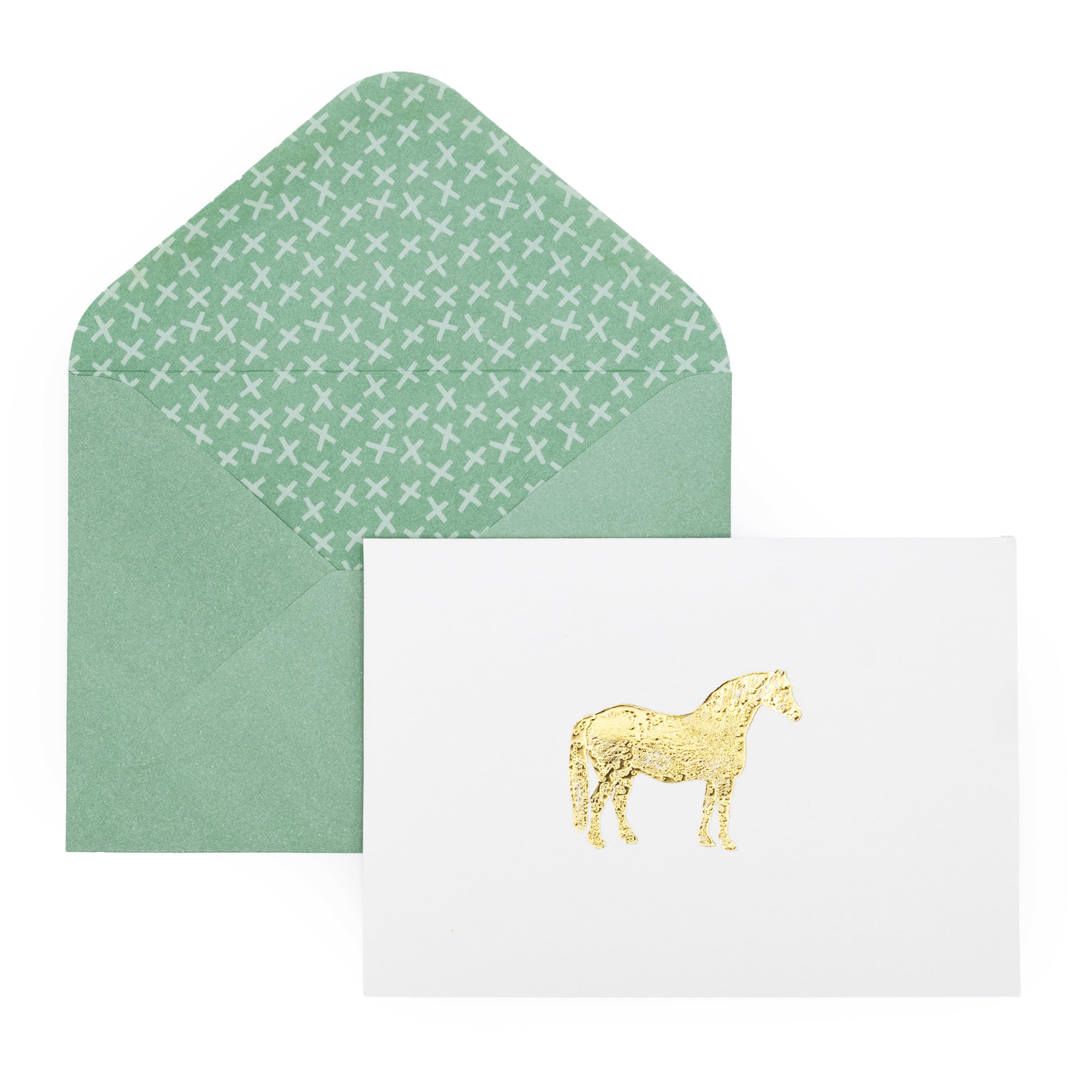 Horse Motif Notecards | Set of 12 Boxed Cards & Envelopes | Gold Foil Embossed Design | Blank Inside | Thank You, Invitations & Everyday Notes | Stationery Gift Set