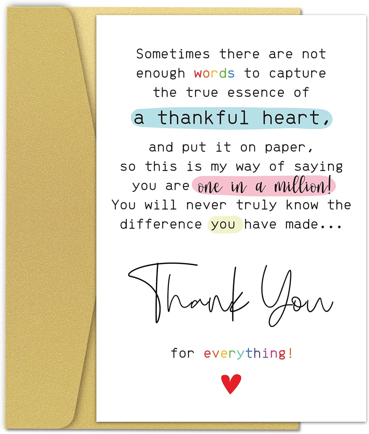 Sweet Poem Thank You Card, Funny Appreciation Card Gifts for Friend Coworker Boss Teacher, Friendship Card for Him Her, Thank You for Everything