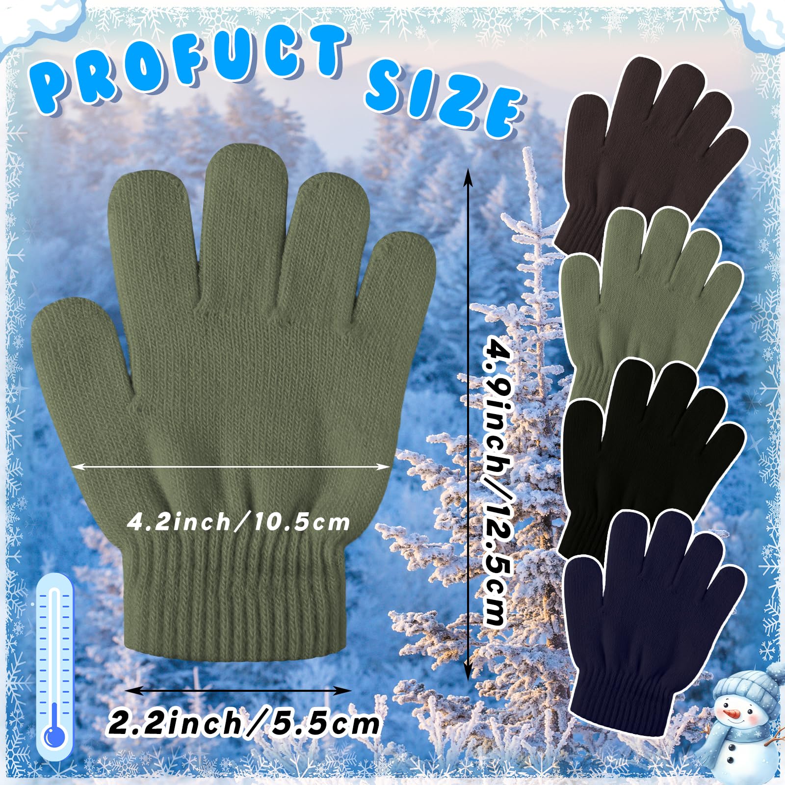 SATINIOR Guantes de Invierno de Punto para Niño 4 Pares Negro Azul Marino Café Verde Militar 1-4 años