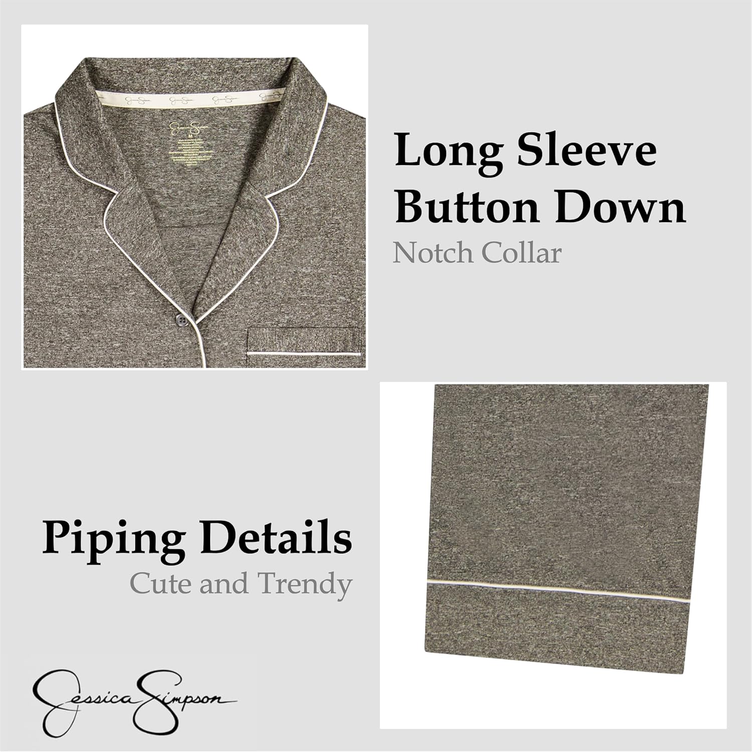 Jessica Simpson Women’s Button Down Pajama Set with Notch Collar & Long Sleeves, 2 Piece Sleepwear & Loungewear, Relaxed Fit - Image 3