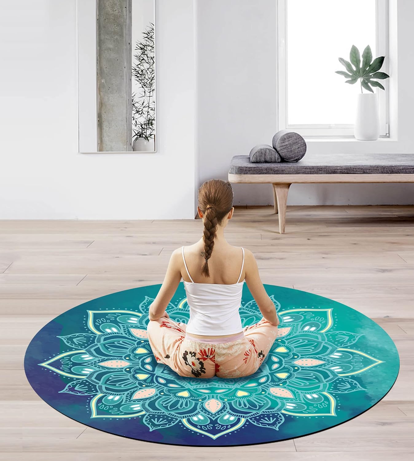 Pilates Mat Round Oversize Yoga Mat Suede Rubber Non-Slip Dia 140cm Exercise Mat Meditation Mat Workout Mat for Home Outdoor