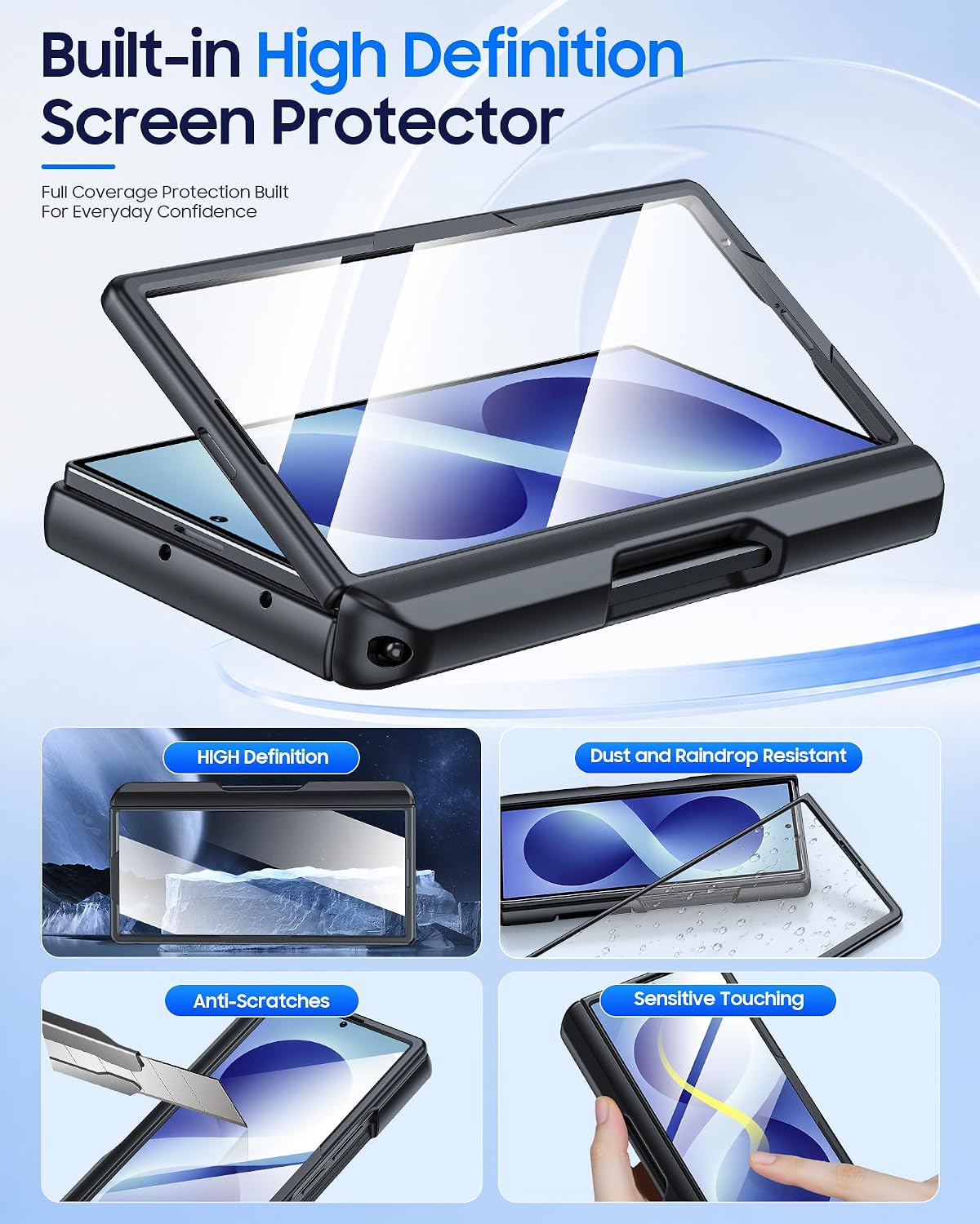 for Samsung Galaxy Z Fold 8 Ultra Case Wallet, Screen Protector,S-Pen | Card Holder RFID Blocking, Slide Lens Cover, Hinge Protection, Shockproof Phone Cover for Z Fold 8 Ultra (Black) thumbnail