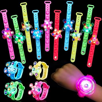 24 Pack Light Up Fidget Spinner Bracelet, Birthday Party Favors for Kids 4-8 8-12, Valentines Gift for Kids Classroom Glow in the Dark Goodie Bags Stuffers, Treasure Box Toys Classroom Prizes