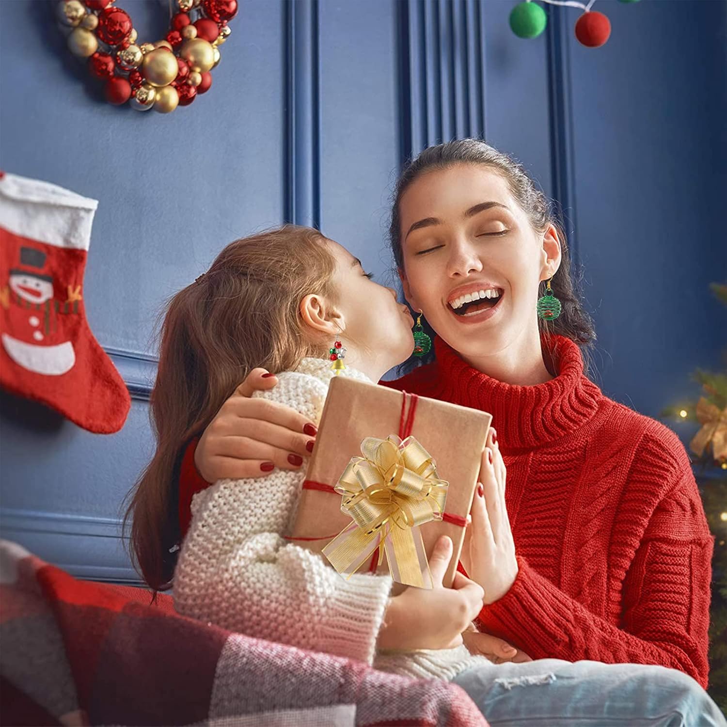 23 Pairs Christmas Earrings for Women Xmas Holiday Dangle Earrings Christmas Stud Tree Snowflake Bow Bells Light Earrings Bulk Cute Christmas Party Jewelry Gifts - Image 6