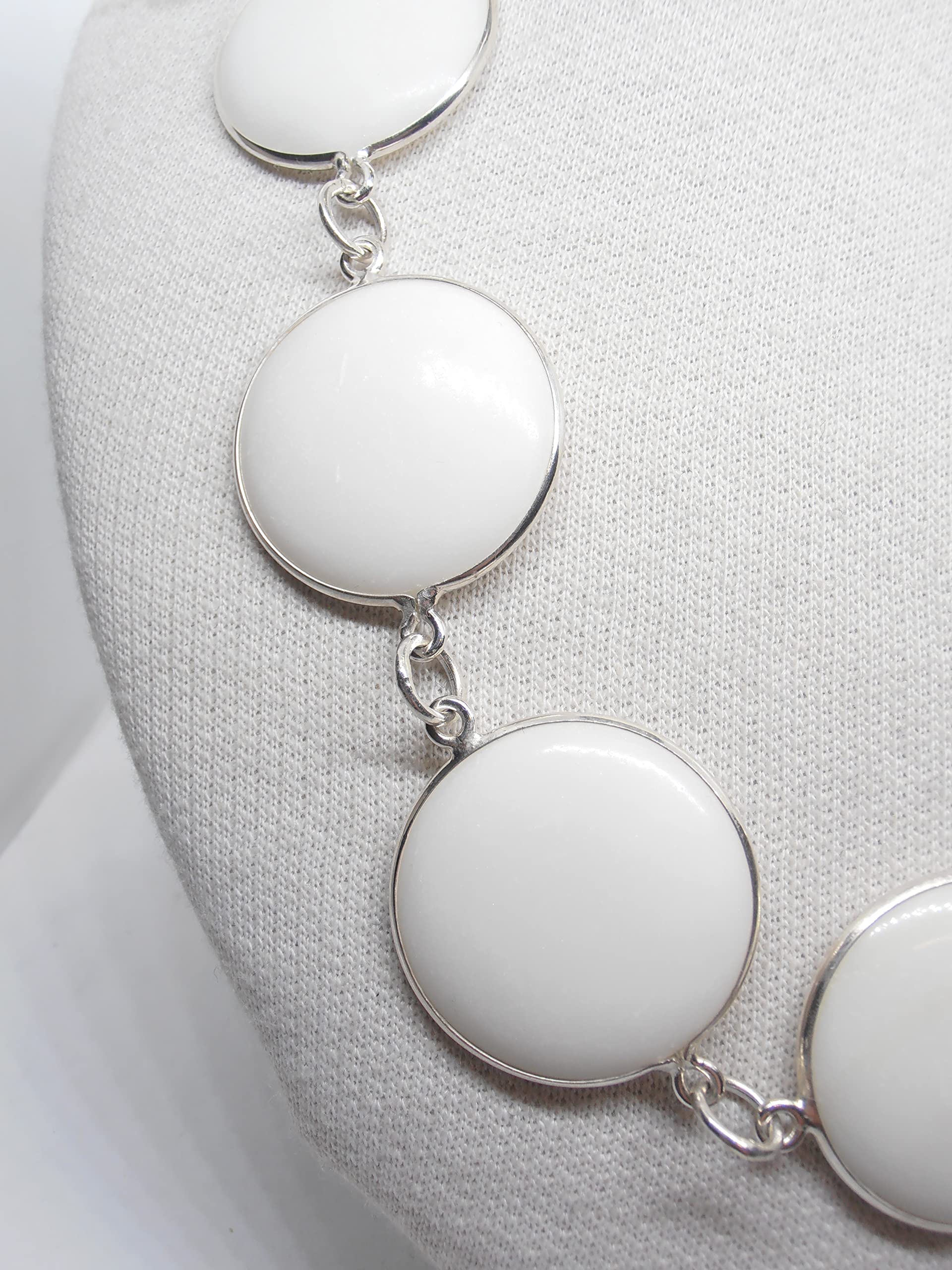 Collana in Argento 925 e Agata naturale bianca - moschettone - girocollo - pietra dura -