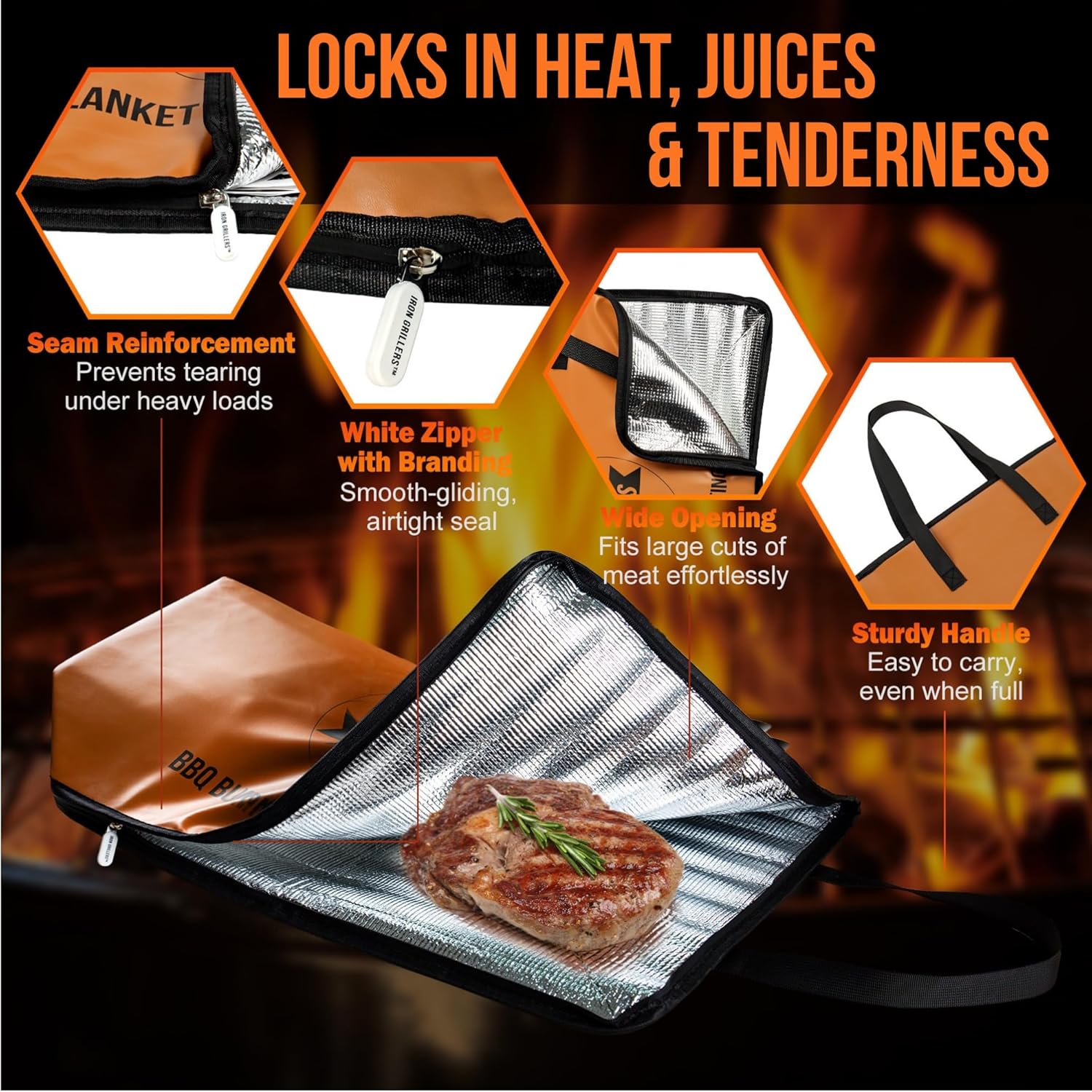 24" Leather BBQ Blanket for Resting Meat - Brisket Blanket Insulated Meat Resting Bag, Leak-Proof & Wide Mouth for Max Heat Retention - Built for Large Brisket, Pork, Beef & Turkey - (24 Inch Brown)