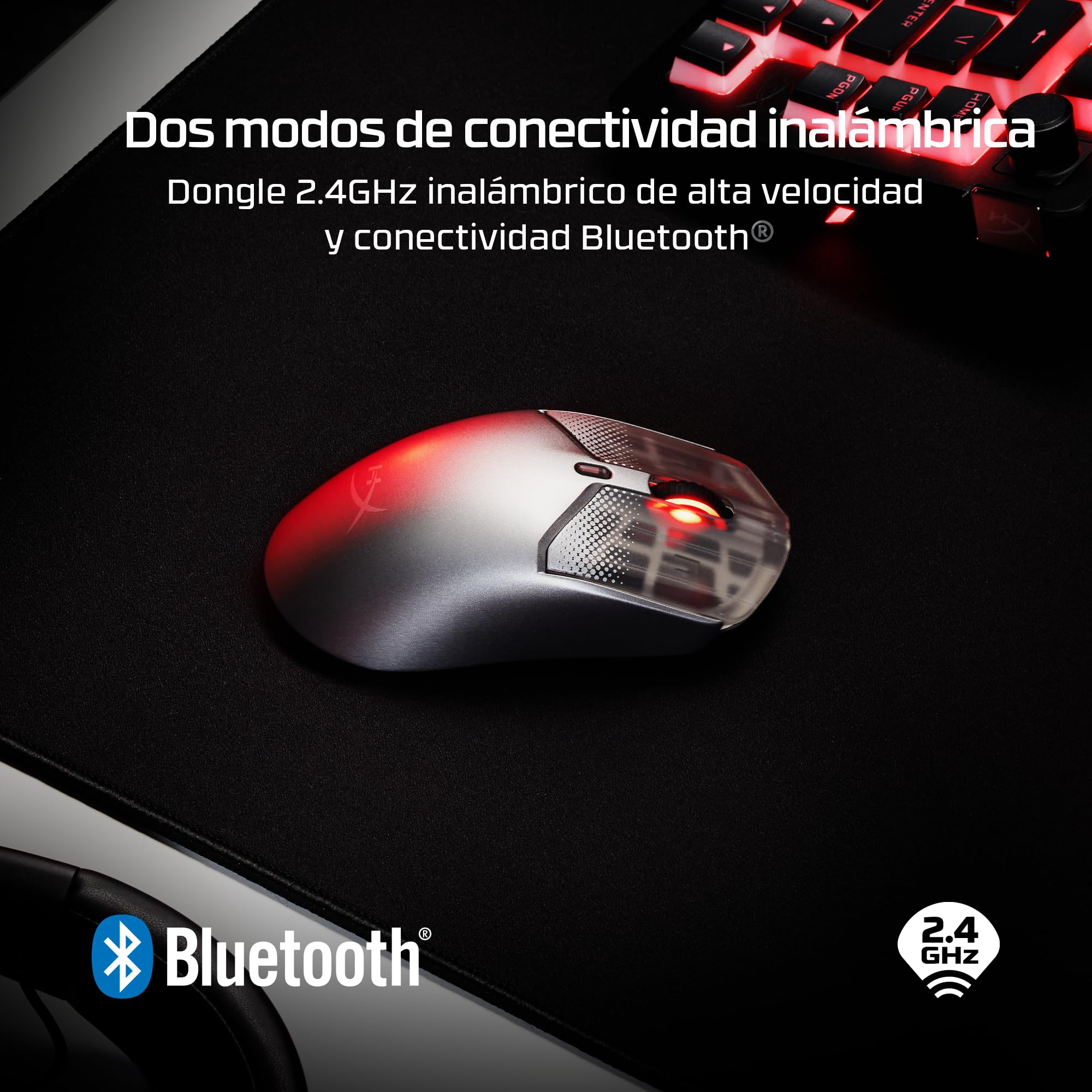 HyperX Pulsefire Haste 2 S - Ratón Gaming inalámbrico, Carcasa de magnesio, Ultra-Ligero 64g, batería 120h, Glass Skates, Sensor 26K, Color Plata