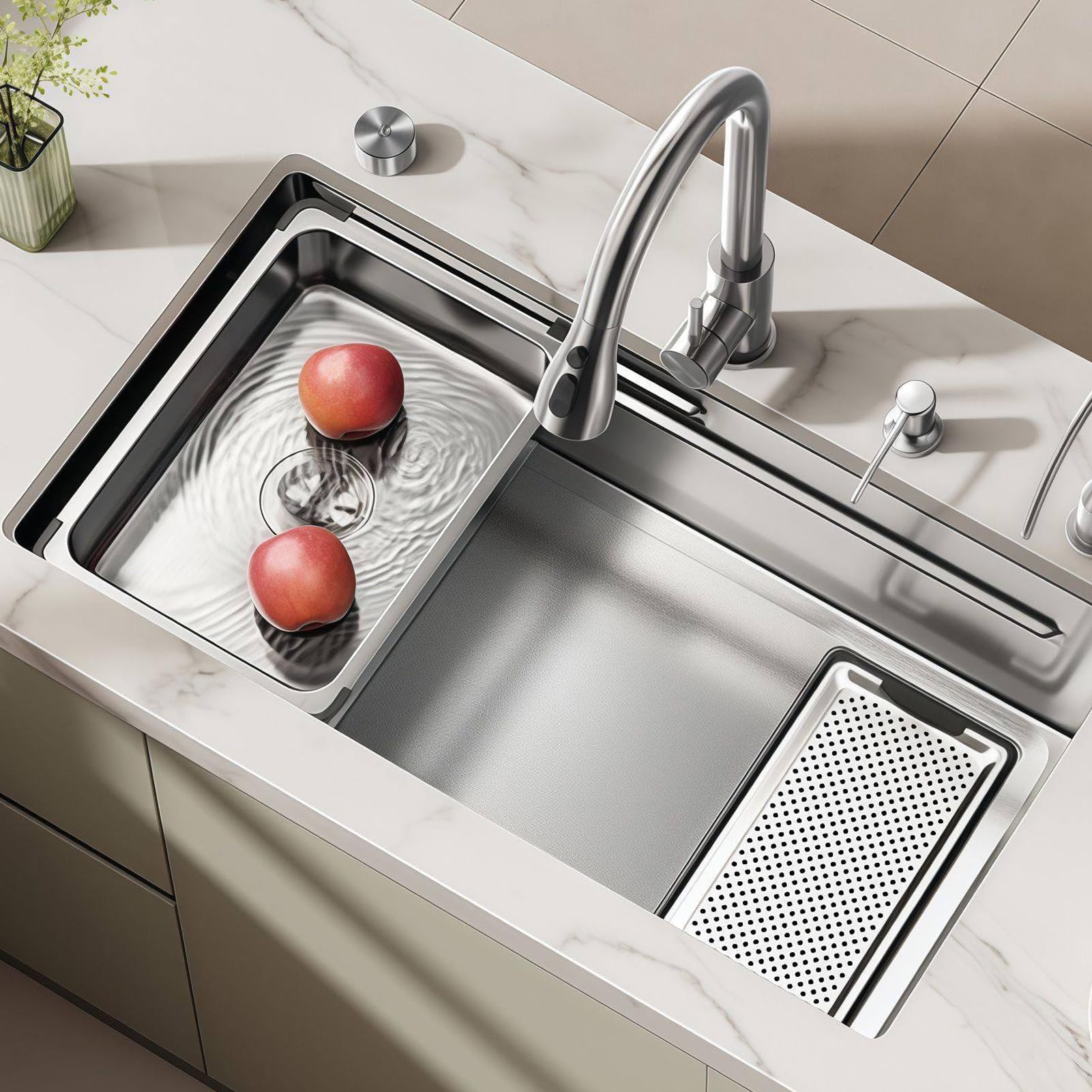 Évier de cuisine acier inoxydable 304 finition satinée premium 60x45 cm