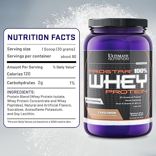 Vista 82 de Ultimate Nutrition PROSTAR 100% proteína de suero en polvo, baja en carbohidratos, apta para dieta cetogénica, 80 porciones, crema de chocolate