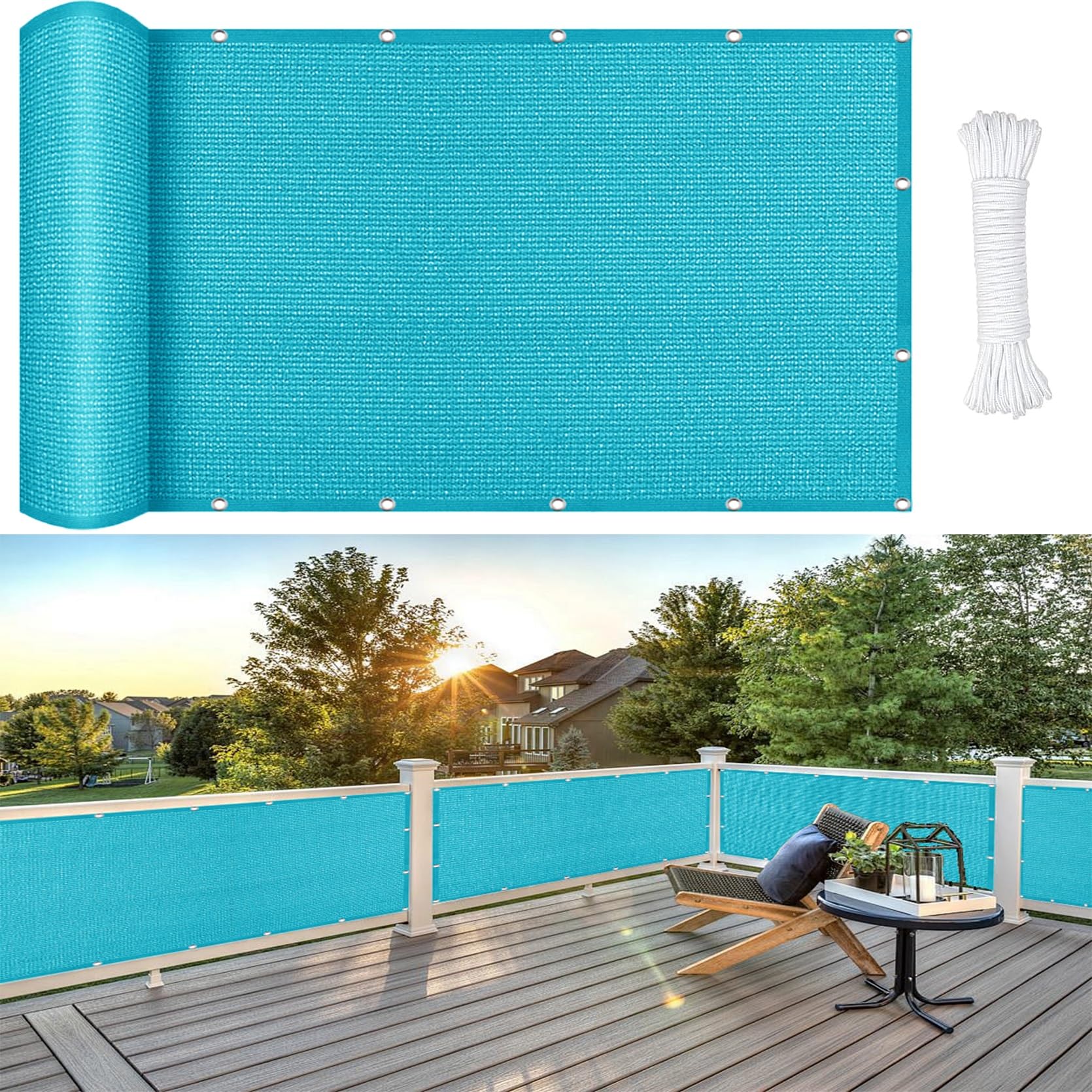 Sonnensegel inkl Befestigungsseile 100 x 150 cm, Windschutz Reißfest Wetterfest, Schattennetz Sonnensegel Quadrat, Garten-Sonnenschutznetz, für Garten Balkon, Himmelblau