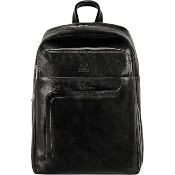 Time Resistance Leather Business Backpack - Laptop and A4 Portfolio Bag - Travel Bag Rucksack Black