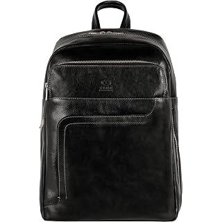 Schwarz Leder Business Rucksack - Leder Rucksack für Laptop oder A4 Portfolio - Computer Rucksack Made in Italy
