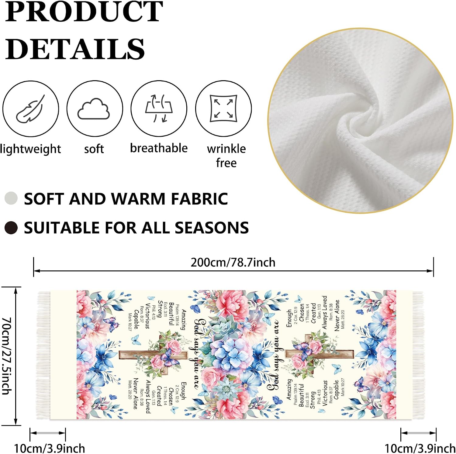 Prayer Shawls For Women Religious Christian Gifts Grandma Mom Inspirational Bible Pashmina Scarf Wrap (Flowers Butterfly Blue Red)