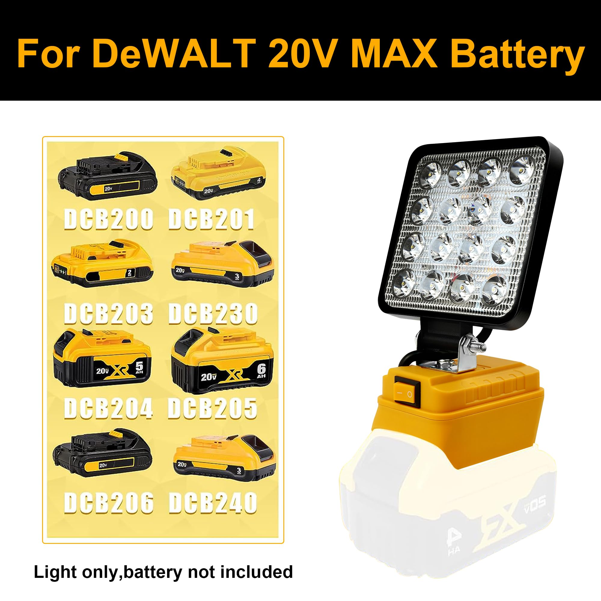 Cordless LED Work Light For Dewalt 20V Battery,90W 5400L LED Wide Bea - View #3