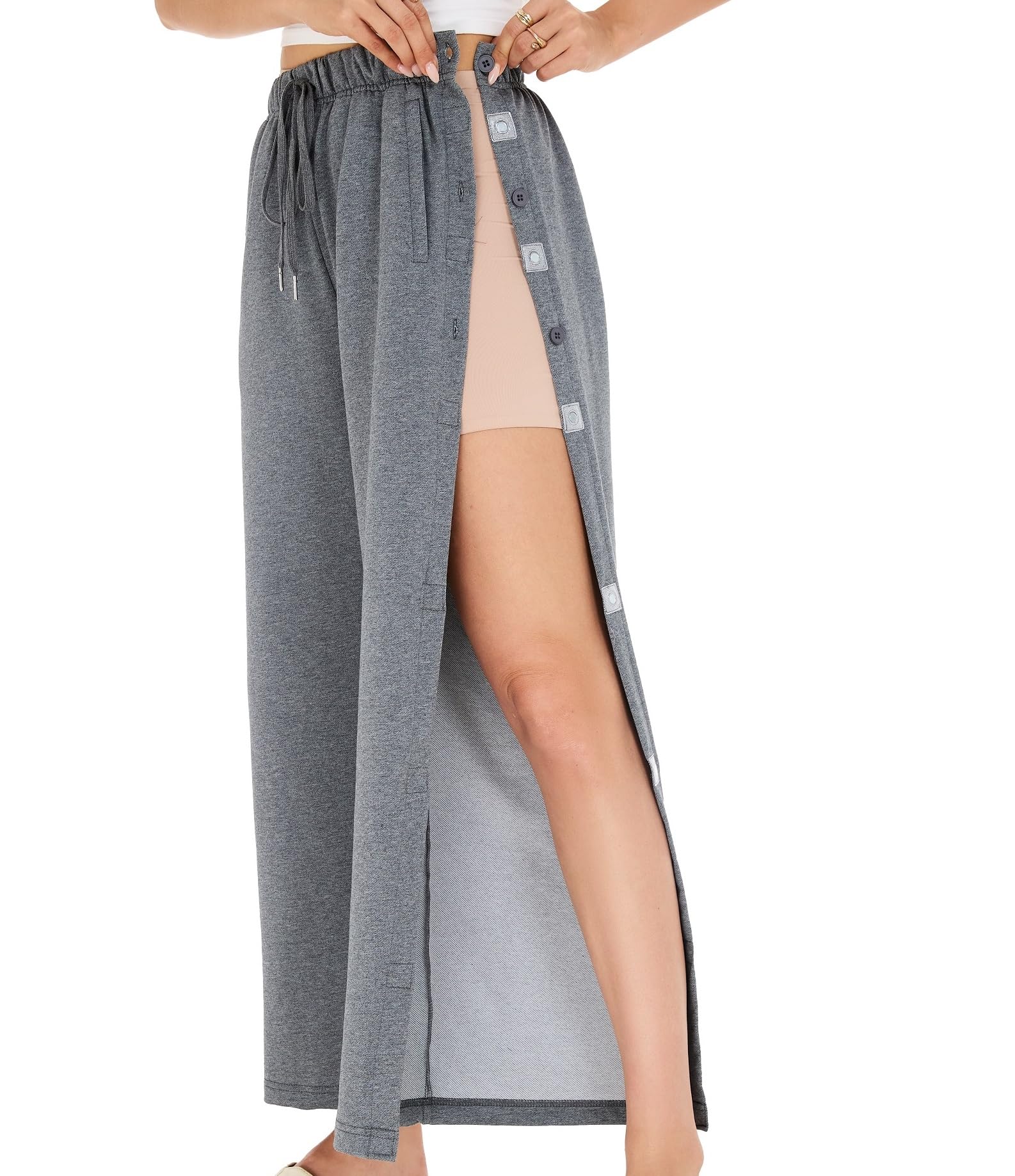 Women’s Magnetic Tear Away Post Surgery Pants Cotton Adaptive Recovery Pants Full Side Openings Easy Dressing Breakaway