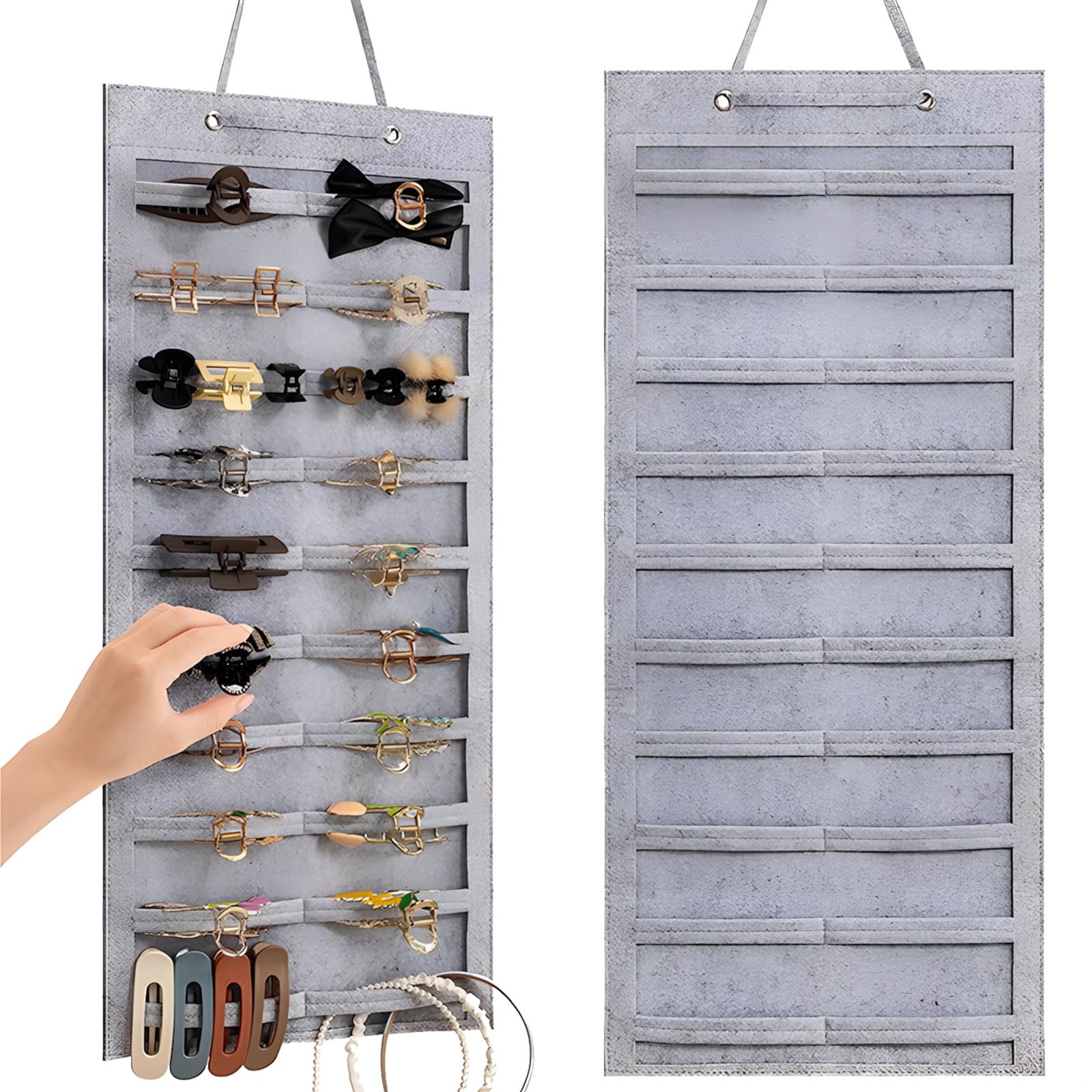 Bosreroy 6-Row Felt Headband and Accessory Organizer for Women, Mounts On Door Or Closet, 31.5 X 13.8 Inches