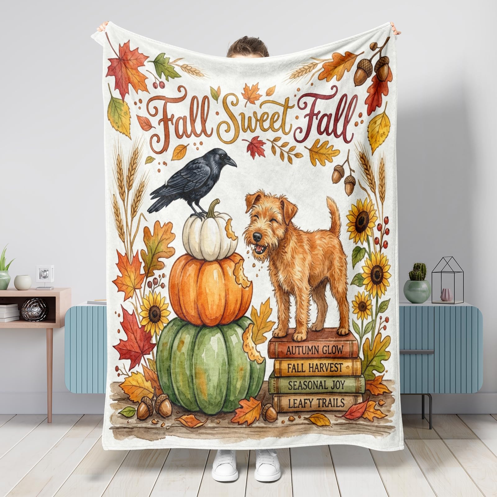 Couverture motif Lakeland Terrier et citouilles le cadeau déco parfait