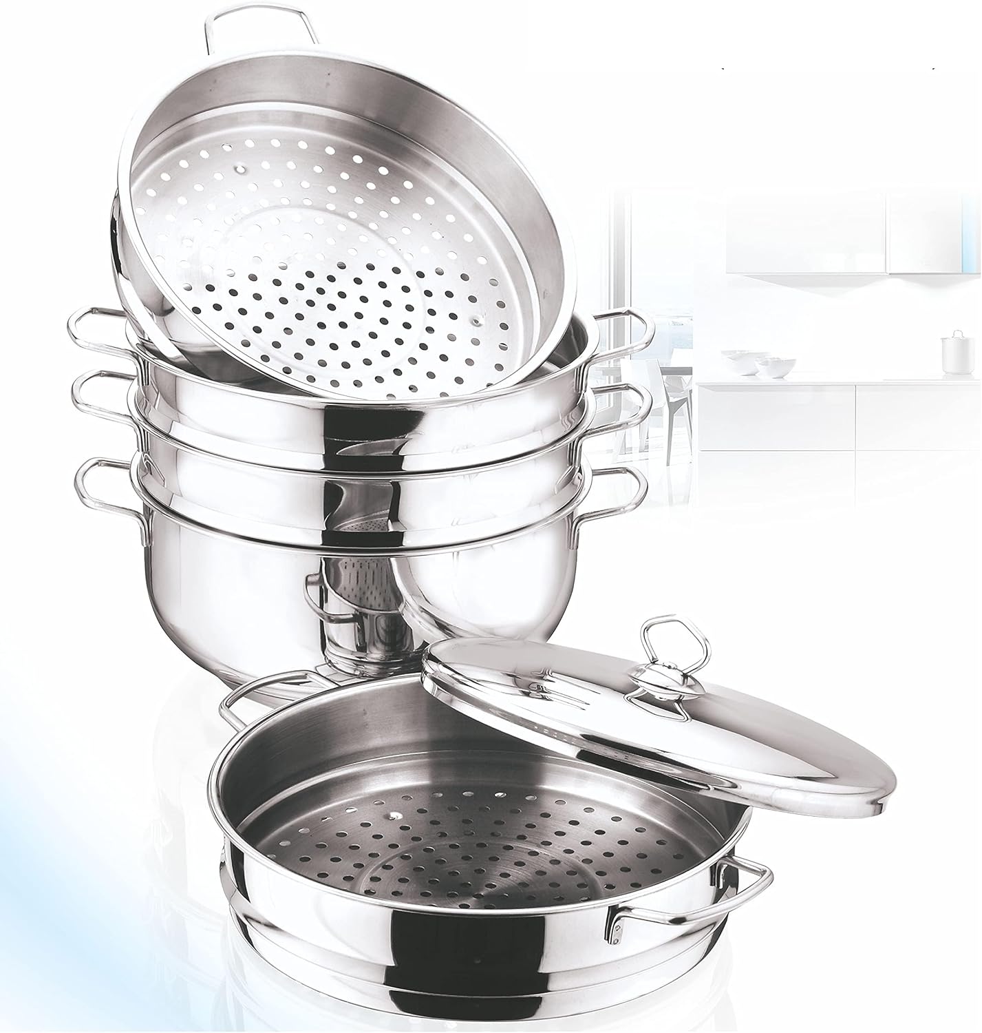 Vinod 5-Tier Stainless Steel Steam Cooker Manti Momos Steamer w/Lid, 10"