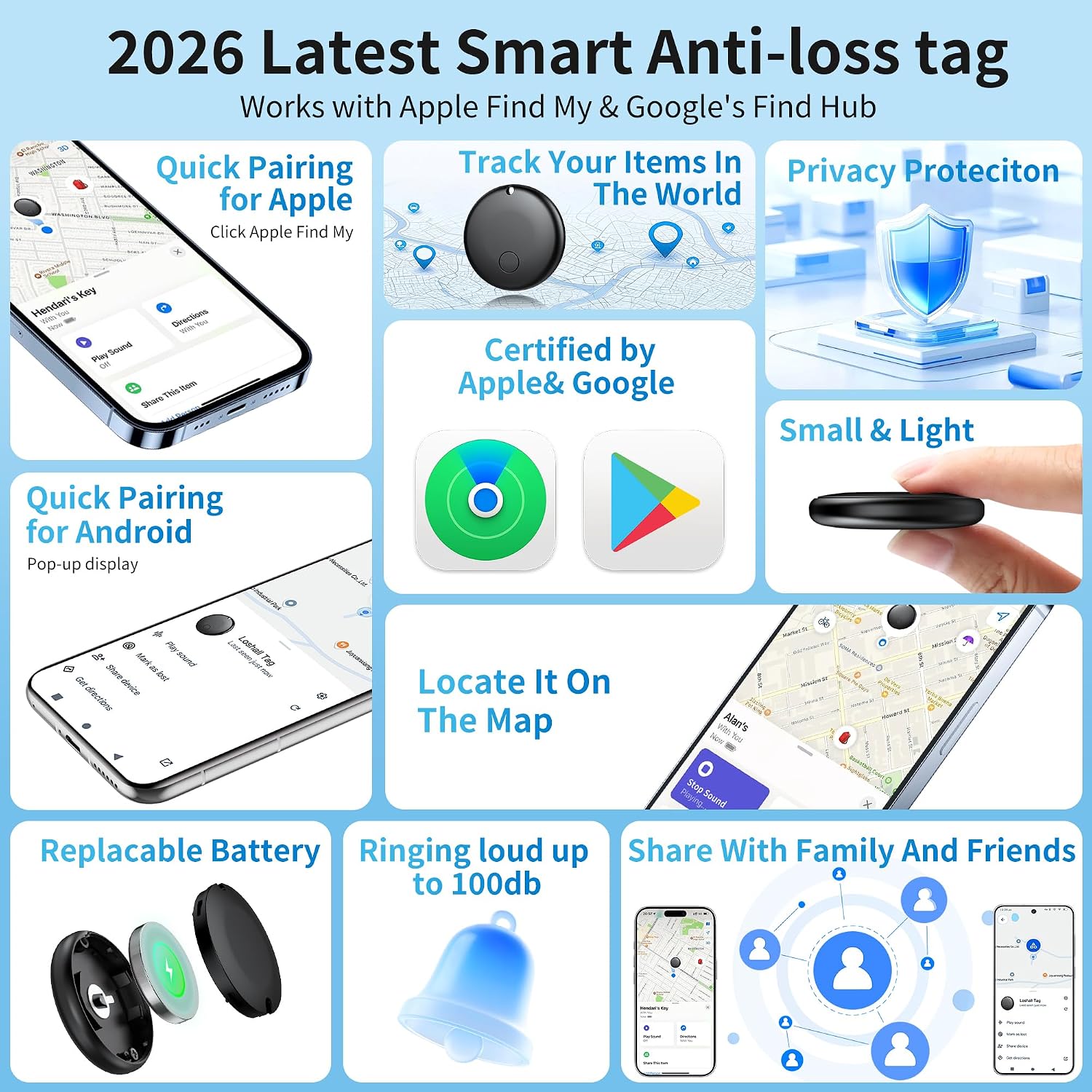 2026 Air Tracker Tag-4 Pack Item Locator for Android & iOS Bluetooth Tracker,Key Finders,Smart Tags Work with Apple Find My & Google's Find Hub thumbnail