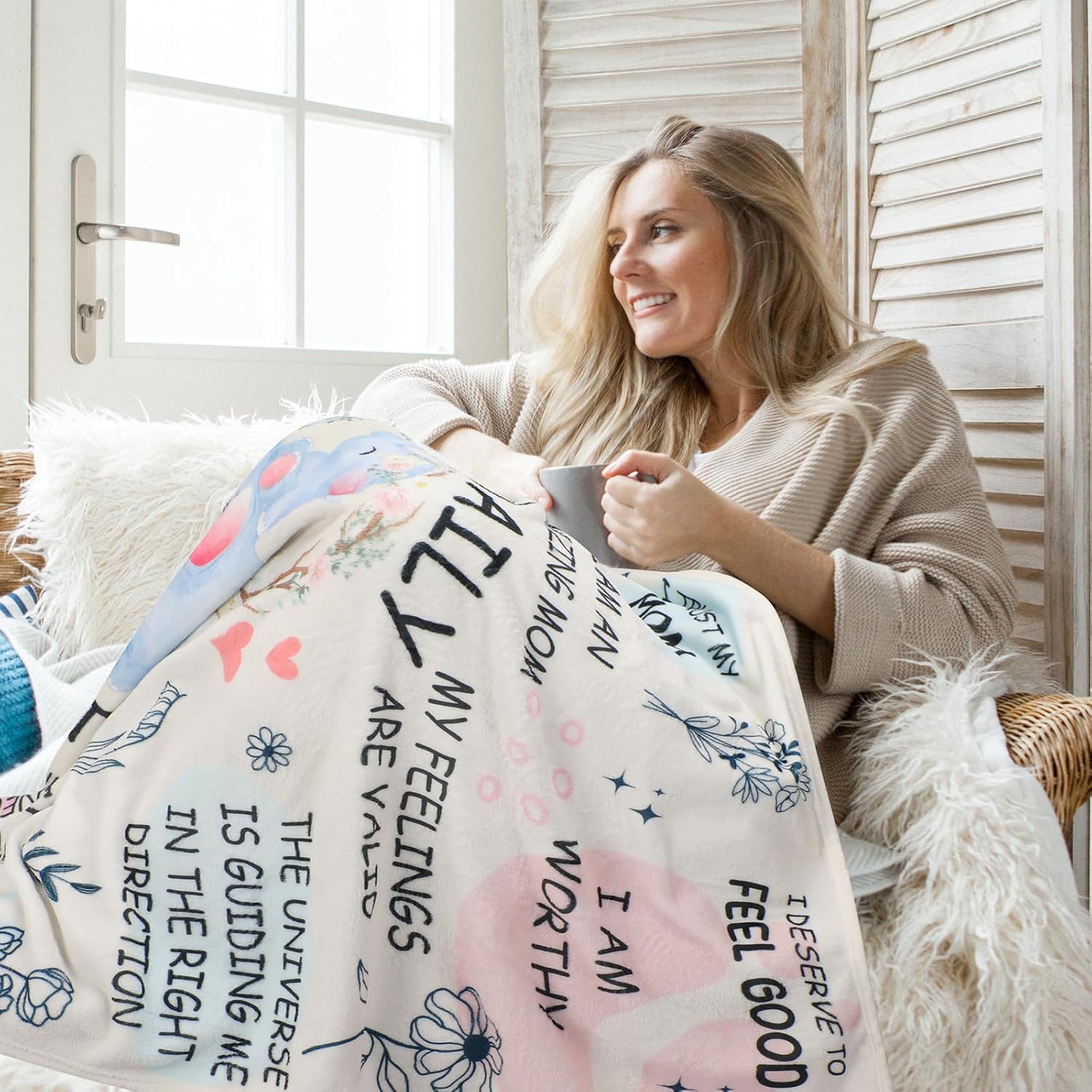 New Mom Gifts Blanket - Mama Daily Affirmations Elephant Throw 50x60, Postpartum Self Care Inspirational Gift for Mommy to Be, Boy or Girl Mom Present - Image 7