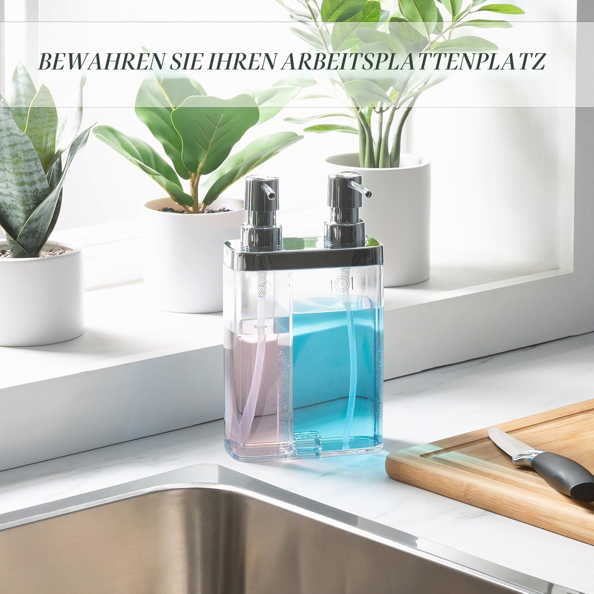 Kitchen Details Seifen- und Lotionspender für Bad und Küche, mit 2 Pumpen, transparent