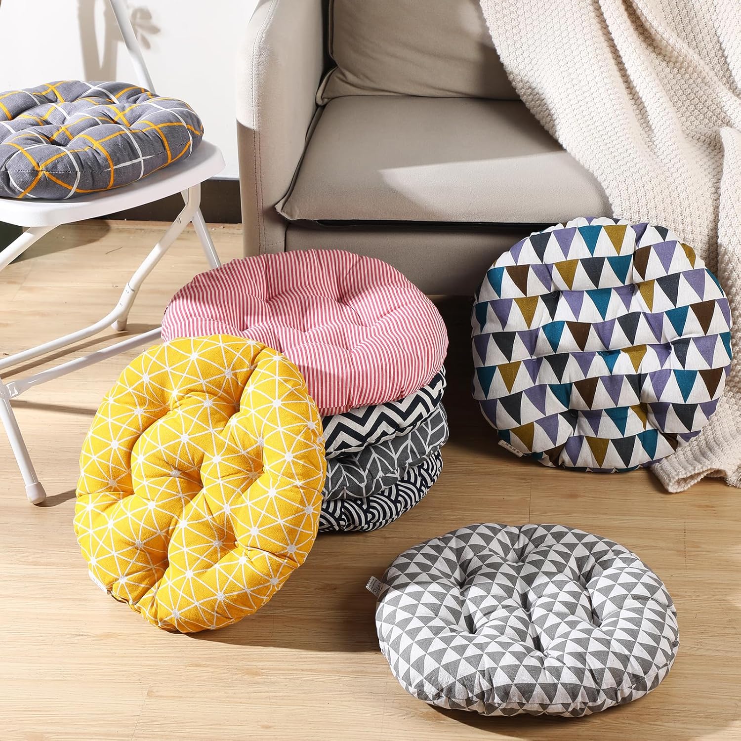 Kigley 8 Pcs Round Floor Pillow for Kids and Toddlers 15.75 Inch Flexible Seating Classroom Furniture Floor Pillow for Home, Daycare, Preschool, Yoga and Meditation