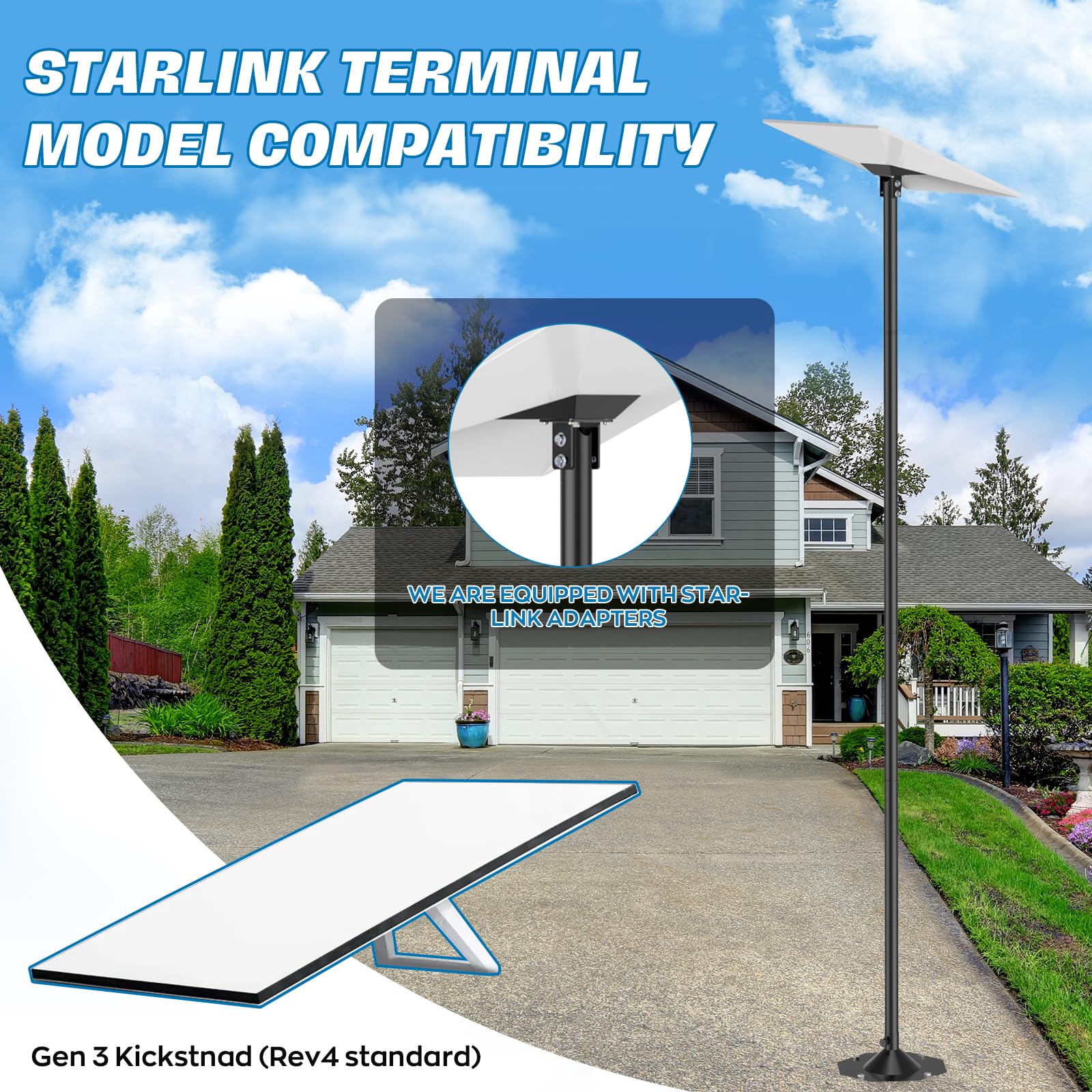 IMAYCC Starlink Gen 3 Mount Plus Long avec design rétractable, support mural Starlink réglable à 360°, angle vertical, adaptateur de tuyau Starlink Gen 3, kit de montage pour kit Internet Starlink Gen