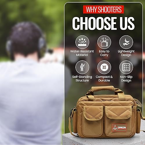 Vista 11 de Orca Tactical Bolsa para pistola – Bolsa compacta para pistolas y munición – Bolsa de pistola de pie – Bolsa para pistola con cremalleras YKK