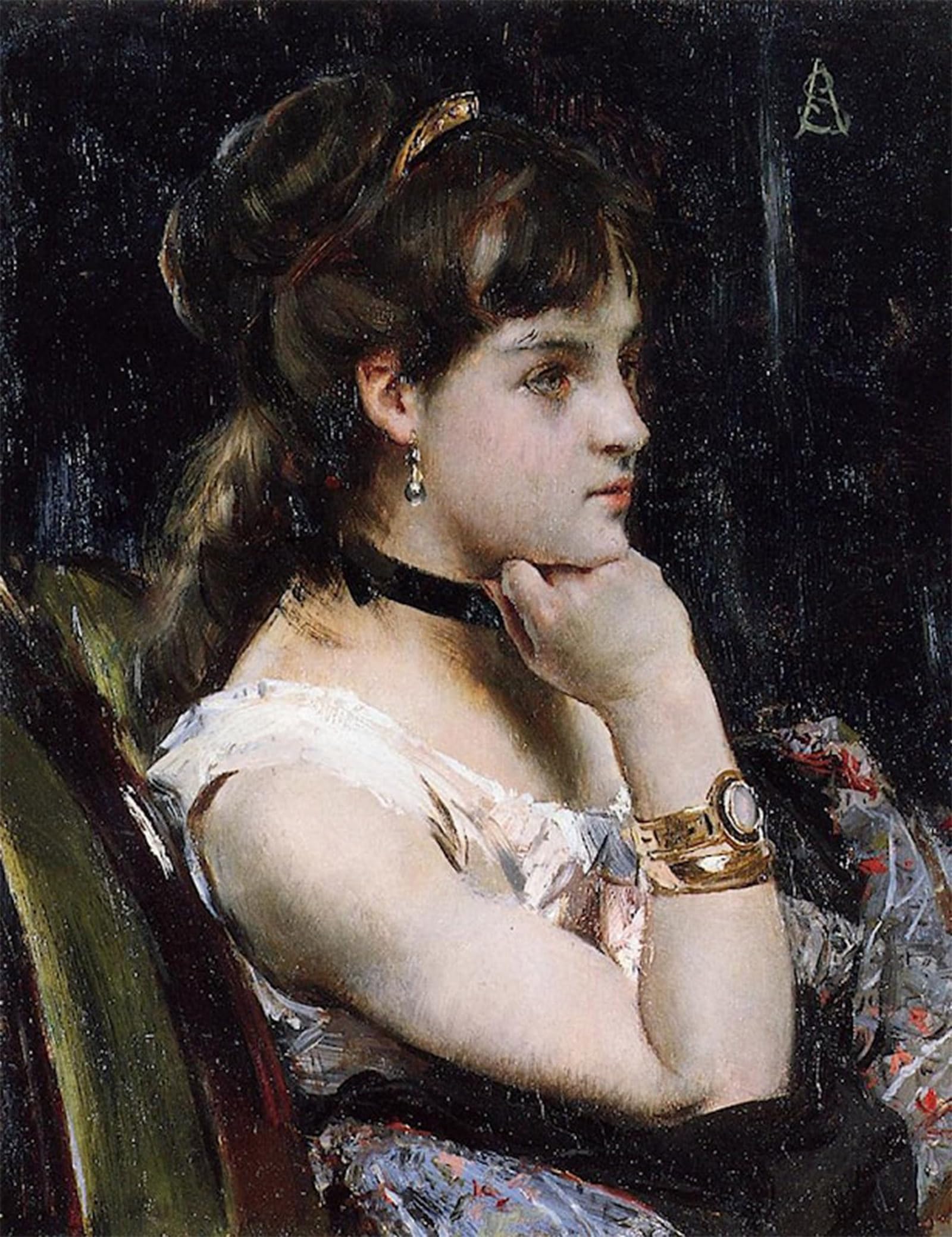 SERENDIPITP Abstract Painting Mural Print Picture Wall Decor Painting Woman Wearing a Bracelet Alfred Stevens Vintage Wall Artwork for Home Decor 60x90cm
