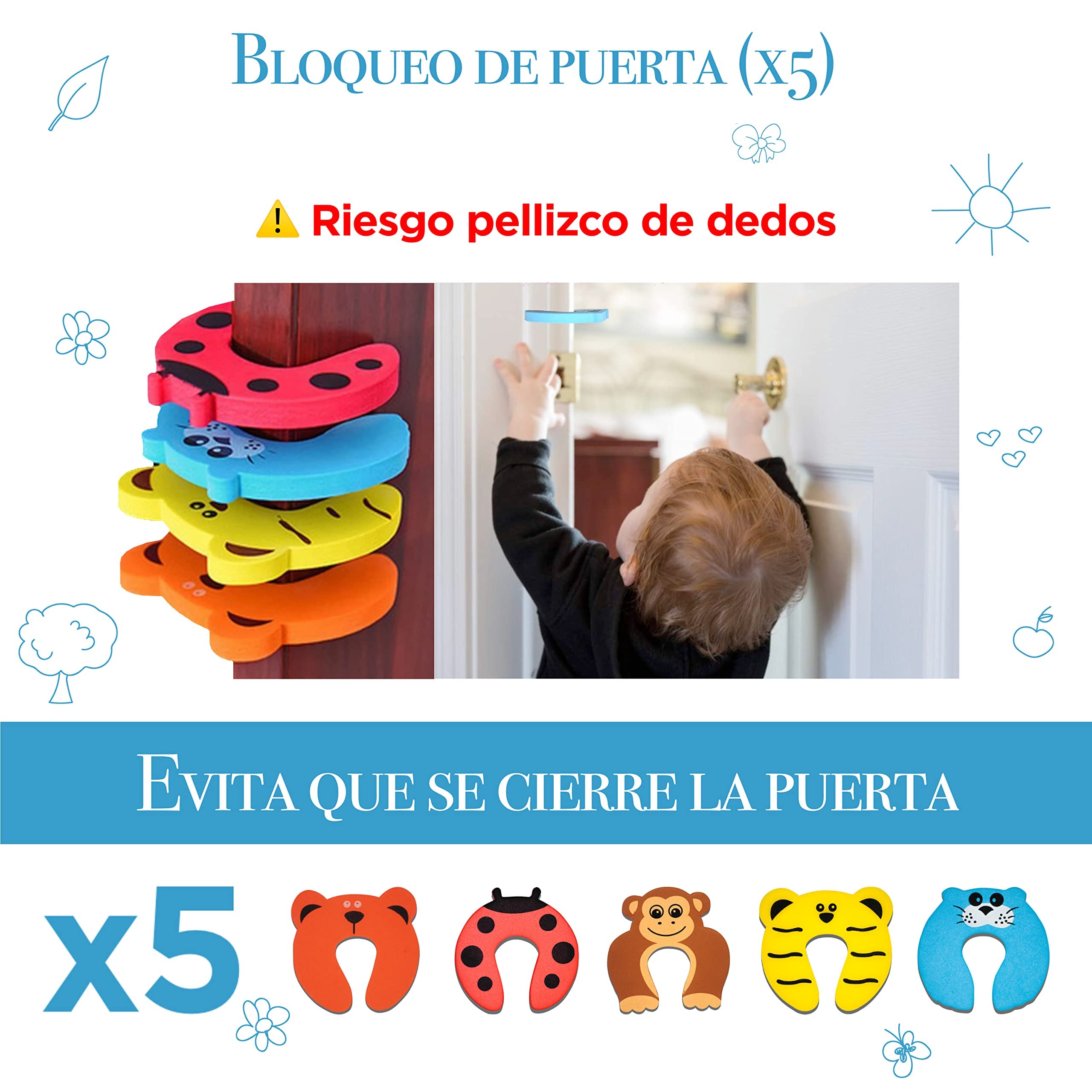 BABALUU Kit Seguridad Bebe Niños - 5 Topes para Puertas -10 Protectores Esquinas de Espuma - 10 Protectores Enchufes - 5 Cierres Seguridad Armarios – 5 Cierres Seguridad Cajones.