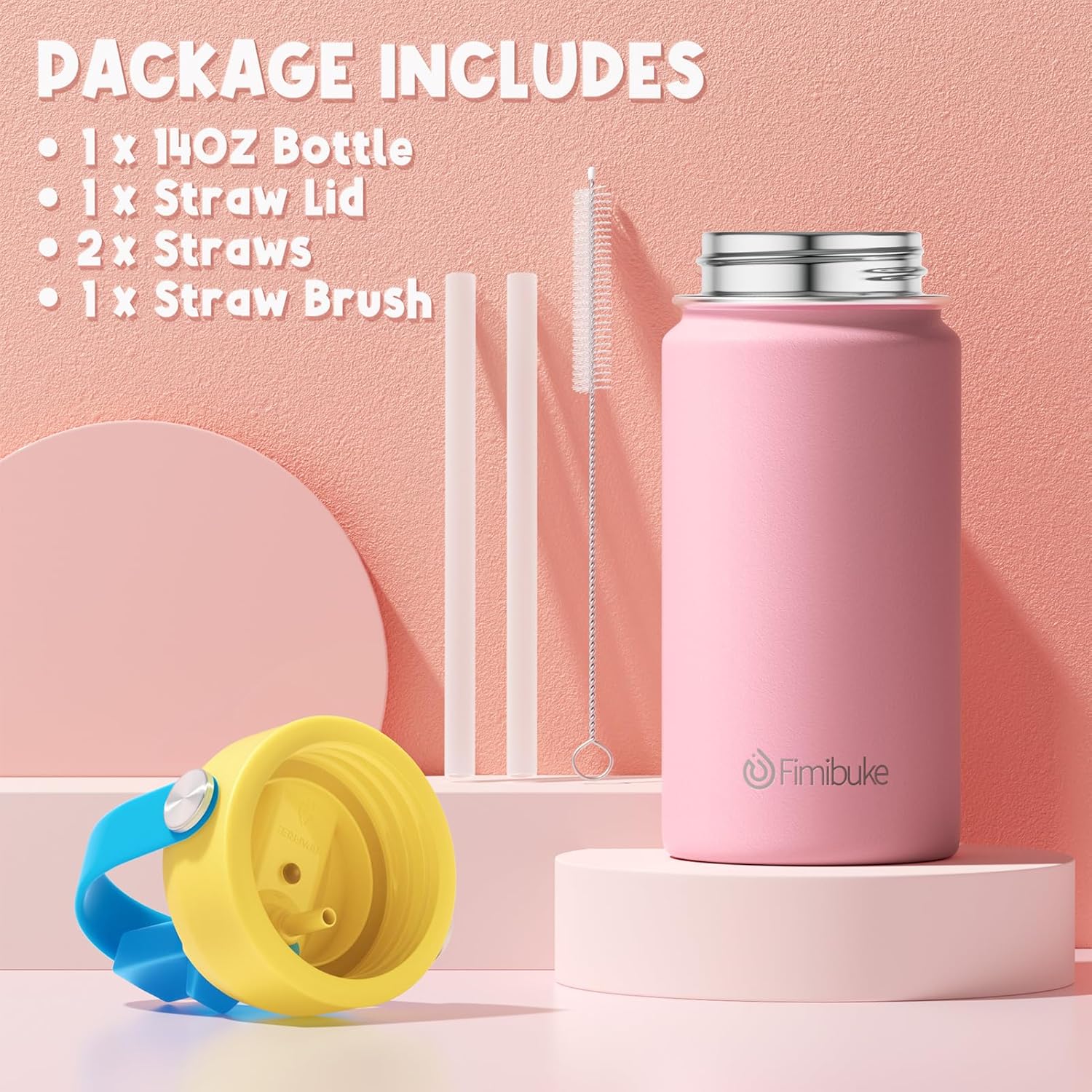 Fimibuke Kids Insulated Water Bottle, 14oz BPA FREE 18/8 Stainless Steel Travel Tumbler Double Wall Vacuum Leak Proof Kids Cup with Straw Metal Water Bottle for School Boys Girls(1 Pack, Blush) - Image 6