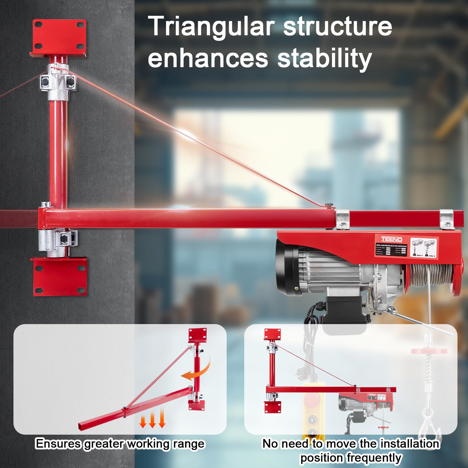 TEENO Bandiera per Paranco Elettrico, Braccio per la Gru Elettrica, Supporto del Braccio della Argano Elettrico da 200-800 kg, Braccio Girevole Oscillante Rotante Nuovo 180°