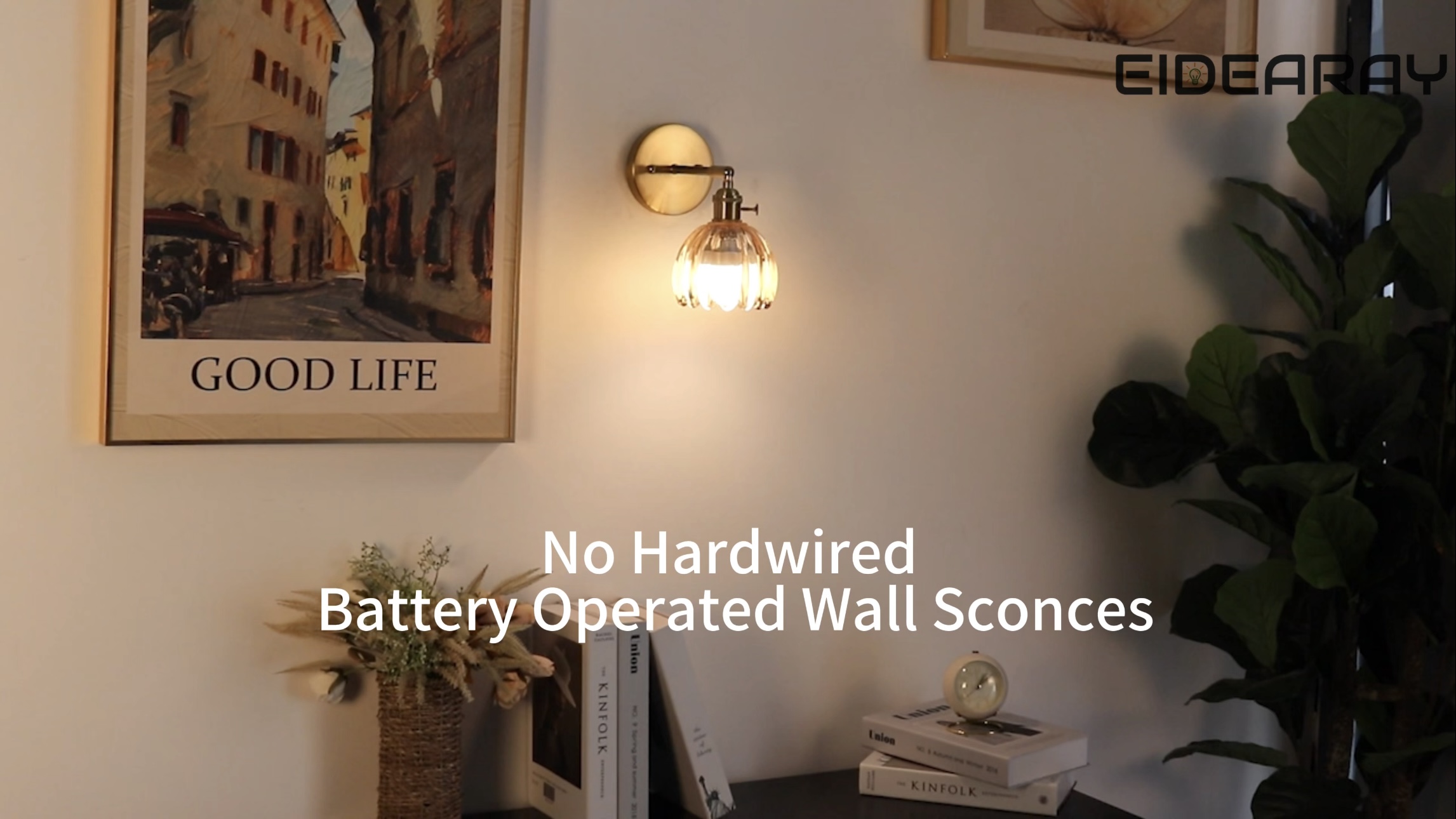Image of Vintage Wall Sconce Set of Two, Battery Operated Wall Sconce with Amber Tulip Glass Lampshade Rechargeable Wall Light with Remote Control for Bedroom,Living Room, Hallway, Aisle