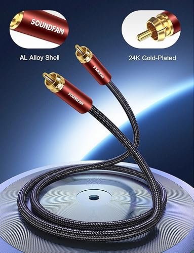 Miniatura 4 de SOUNDFAM Cable de subwoofer RCA LFE (3 pies) de doble blindaje con conectores de cabezal de corona RCA a RCA chapados en oro de 24 quilates, serie