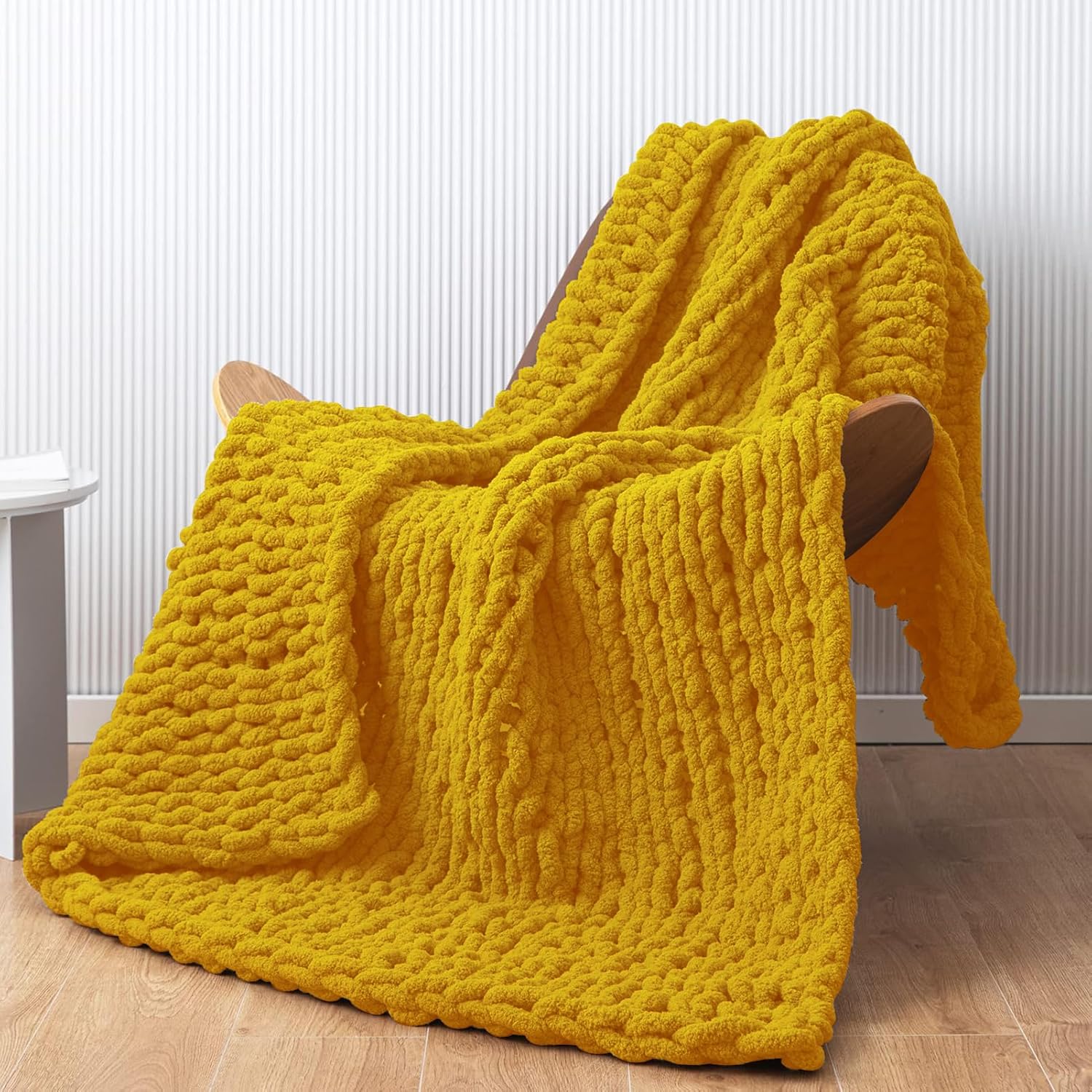 (10 Skein) Turmeric Fluffy Chenille Chunky Yarn for Crocheting, Super Jumbo Bulky Yarn for Hand Knitting Blanket, Big Soft Thick Crochet Yarns (24 yds /7.05 oz Each)