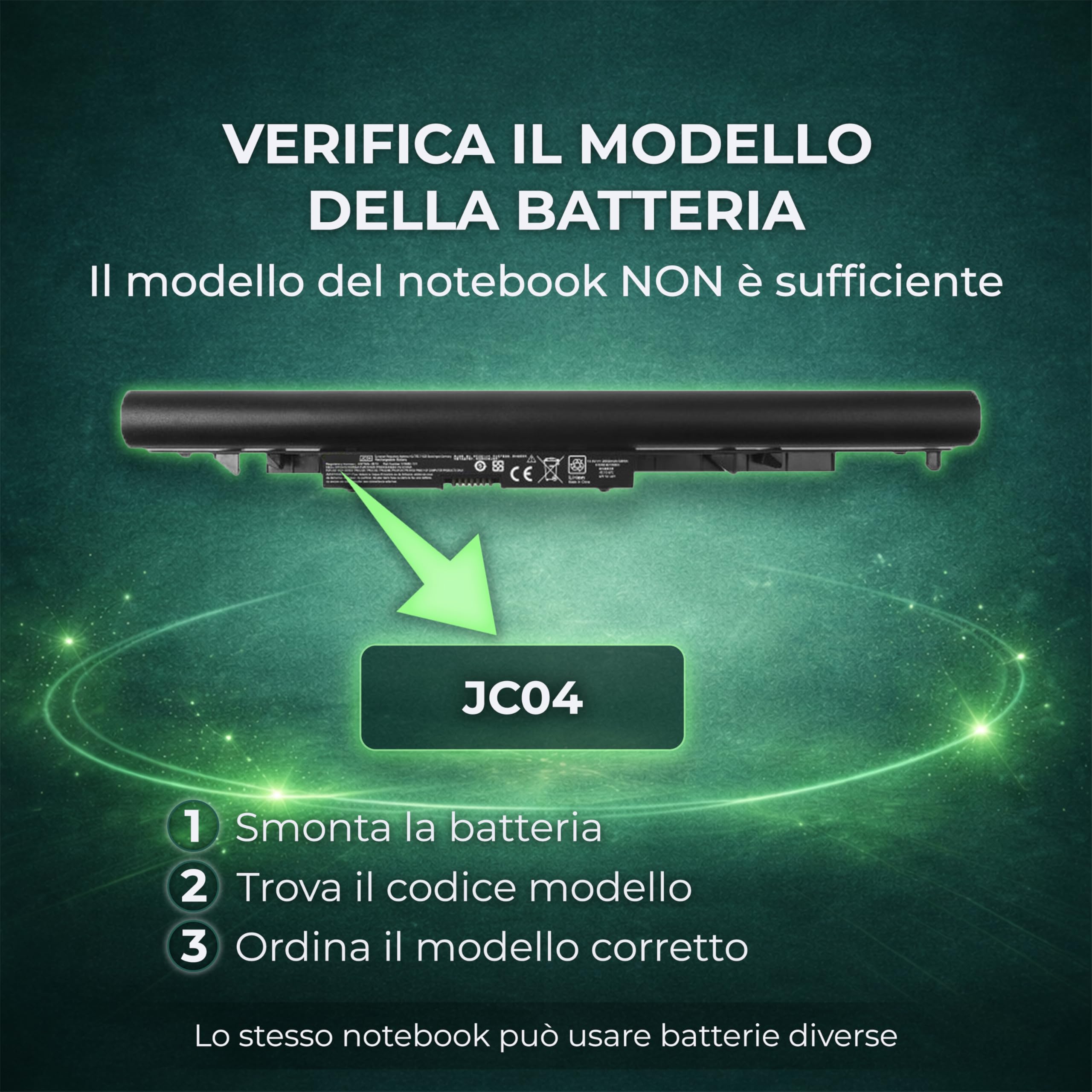 JC04 2850mAh Modello Batteria 919700-850, 919682-831, 919681-221, 919682-121, HSTNN-HB7X Batteria di ricambio per HP Pavilion 250 G6 255 G6 TPN-C129 14-bs 14-bu 15-BS 15-BW 15-br (14.8V 38Wh) UP PARTS