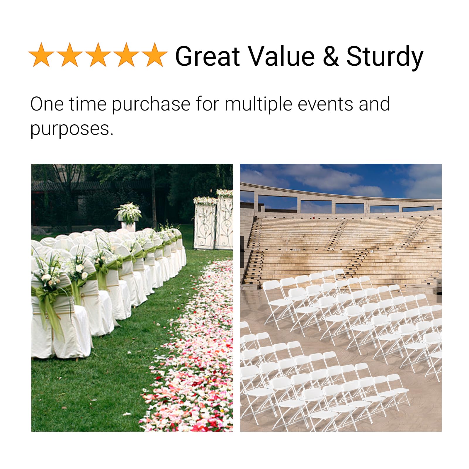 Bonnlo Lot de 10 chaises pliantes - Pour mariage, jardin, intérieur et extérieur - Empilables - En métal et plastique - Jusqu'à 158 kg - Blanc