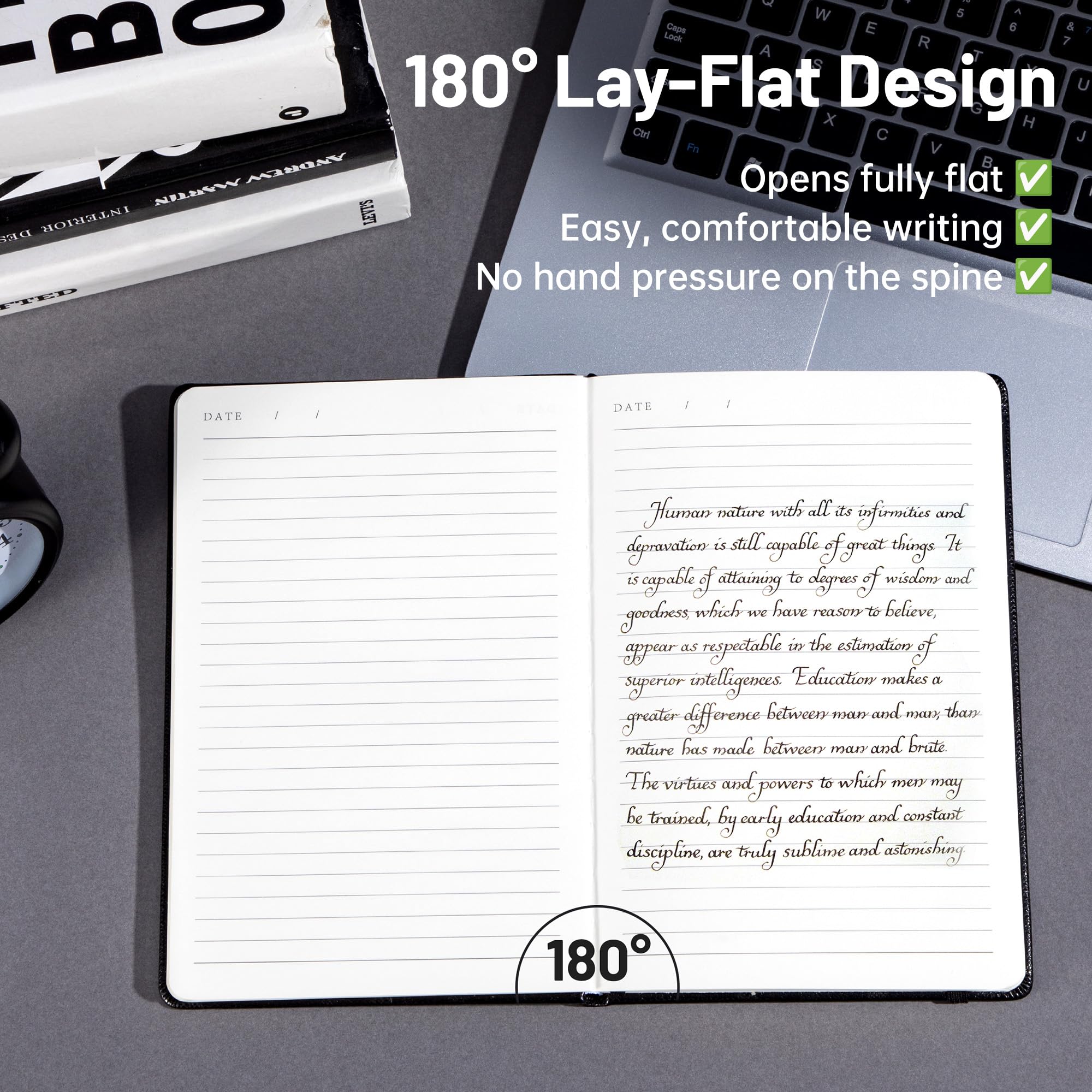 Taccuino a righe, confezione da 2, diario in pelle con copertina rigida per uomini e donne, 160 pagine ciascuno, carta spessa 100 g/m², quaderno per lavoro e scrittura quotidiana, formato A4
