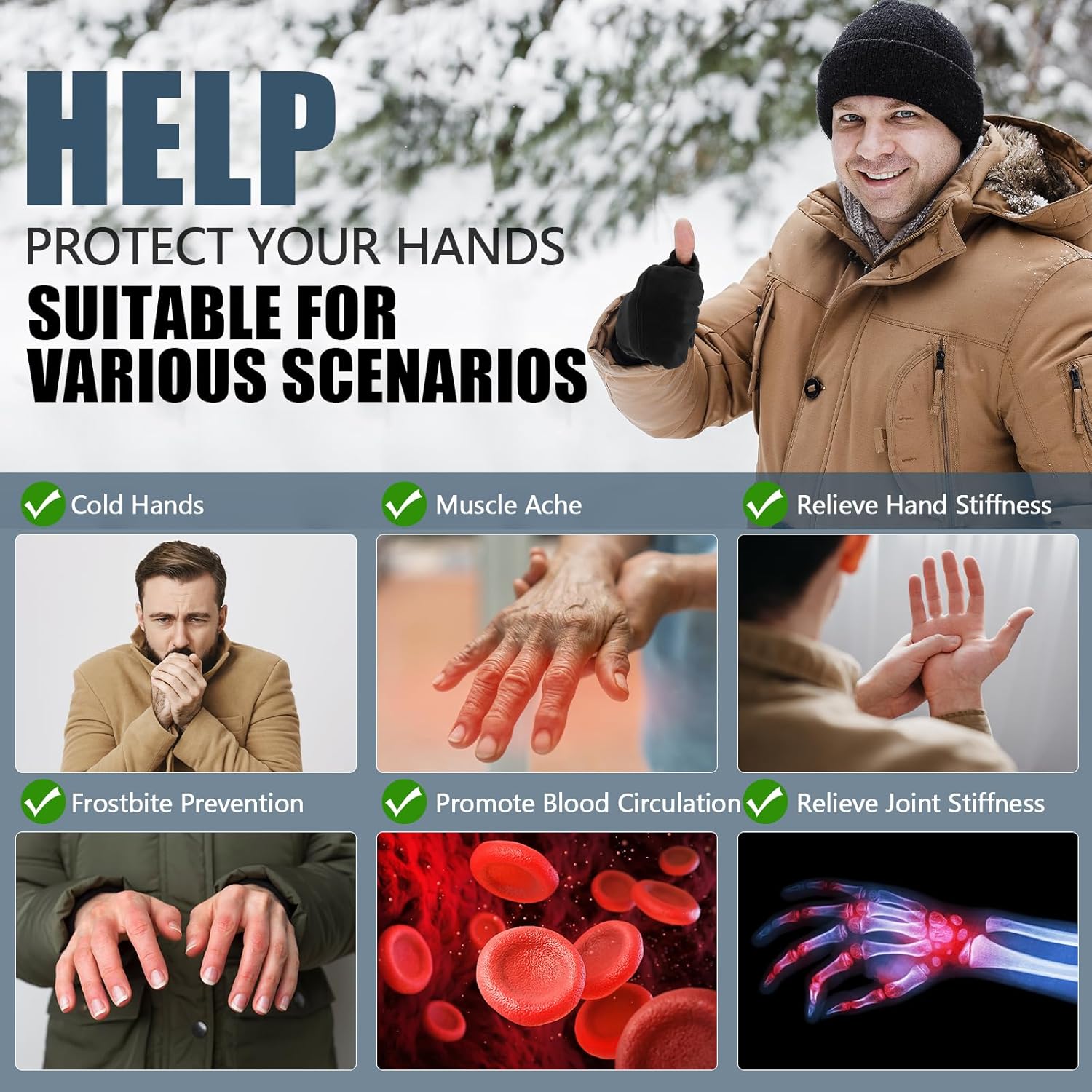 Heated Gloves for Men Women, Rechargeable Full & Half Hands Electric Gloves Heated Fingerless Touchscreen Gloves Heated Winter Hand Warmer for Work Cycling Skiing Outdoor Snow - Image 2