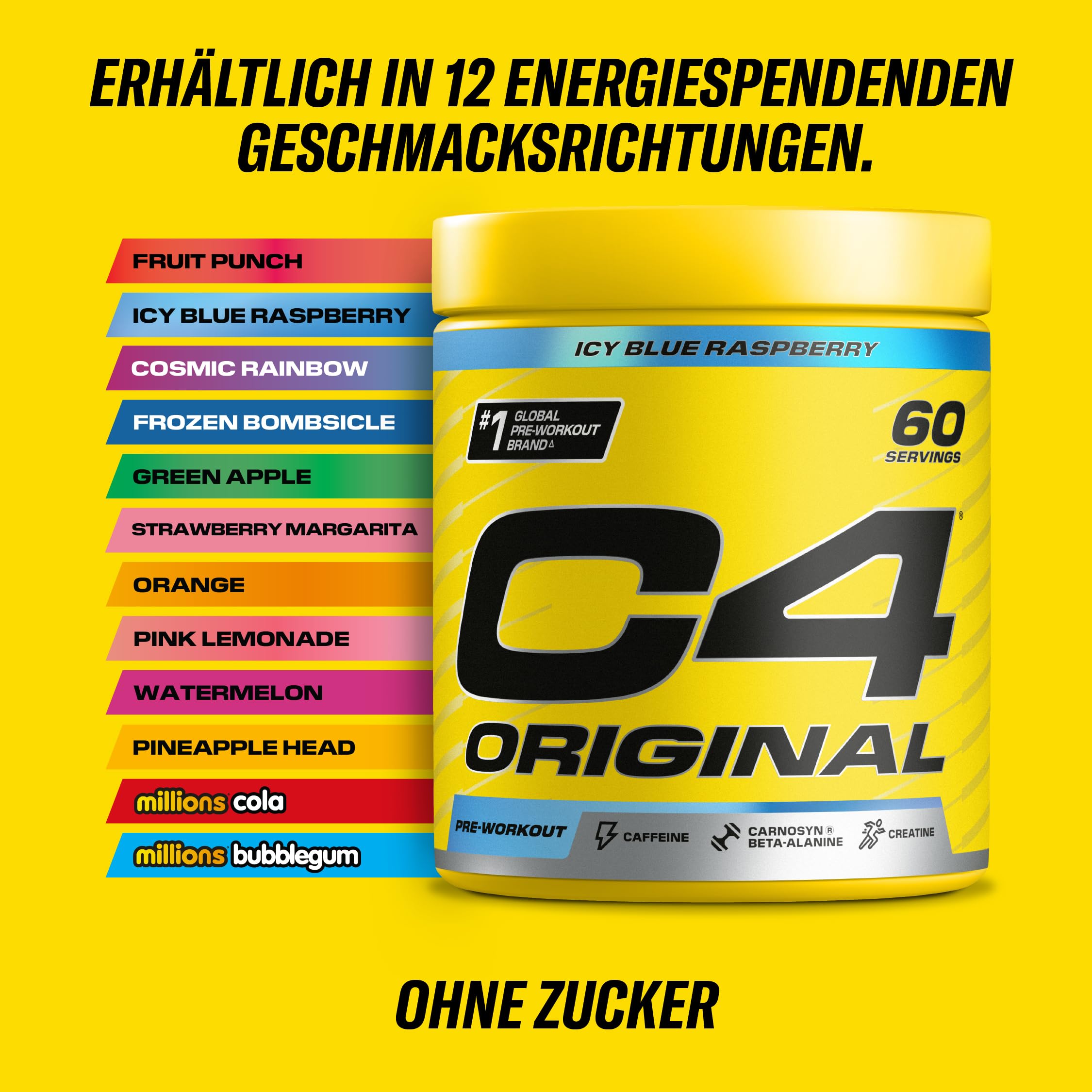 C4 Original - Pre-Workout-Booster - Getränkepulver für Energy Drink | 150 mg Koffein + Beta-Alanin + Kreatin-Monohydrat (Pinke Limonade, 60 Portionen)