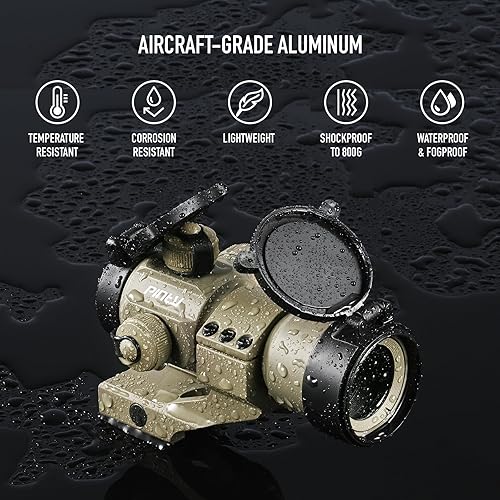 Miniatura 5 de Pinty 1x30 4 MOA - Mira refleja táctica con puntos rojos y verdes con montaje en voladizo Picatinny Negro, Caqui (mira refleja Tacl FDE)