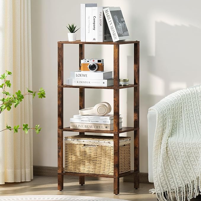 Amazon.com: YUFAM 4 Tier Tall Wooden Bookshelf with Storage - Small ...