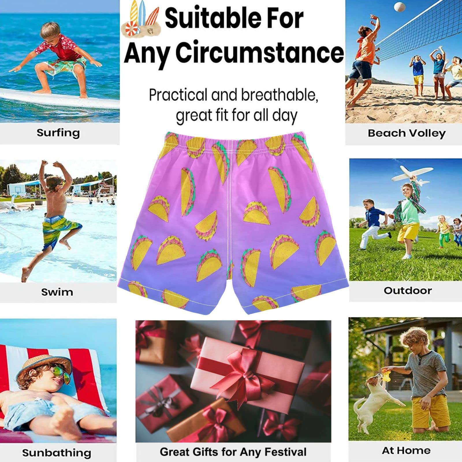 visesunny Boys Swim Trunks Quick Dry Kids Board Shorts Taco Toddlers Bathing Suits Size from 2T to 14/16