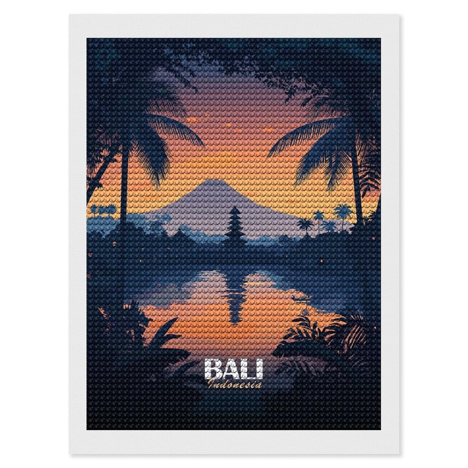 Junmoney Bali Indonesia Sunset Landscape Diamond Art Canvas 12"x16", Decorate Your Room, Mindful Craft Activity, Cosy Home Accent, Thoughtful Handmade Gift